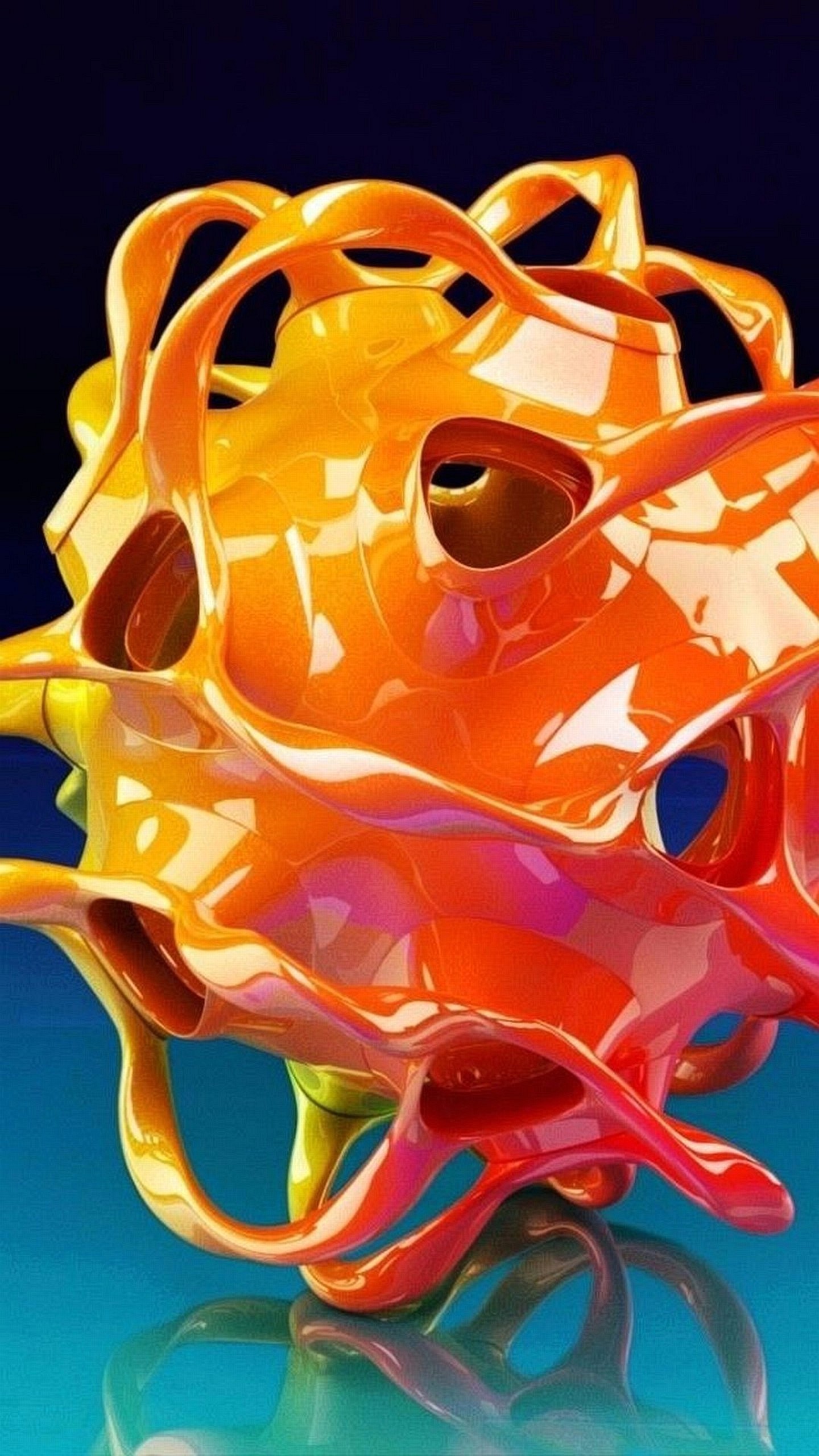 Scultura liquida, Arte 3D, Arancione, QHD+, wallpaper per smartphone