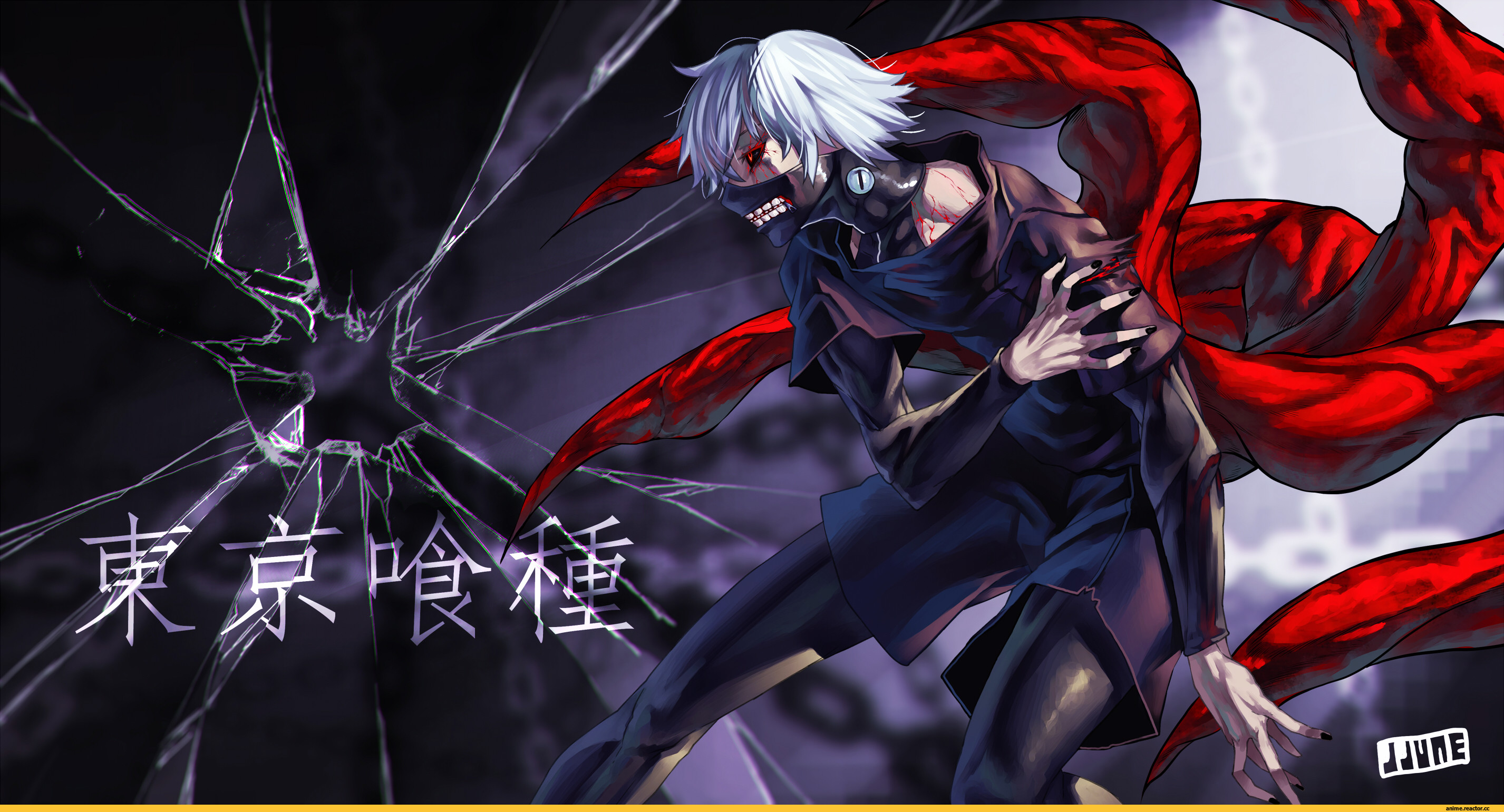 Ken Kaneki, Tokyo Ghoul, Kagune, Vetro rotto, Kanji, 2K, sfondo per PC