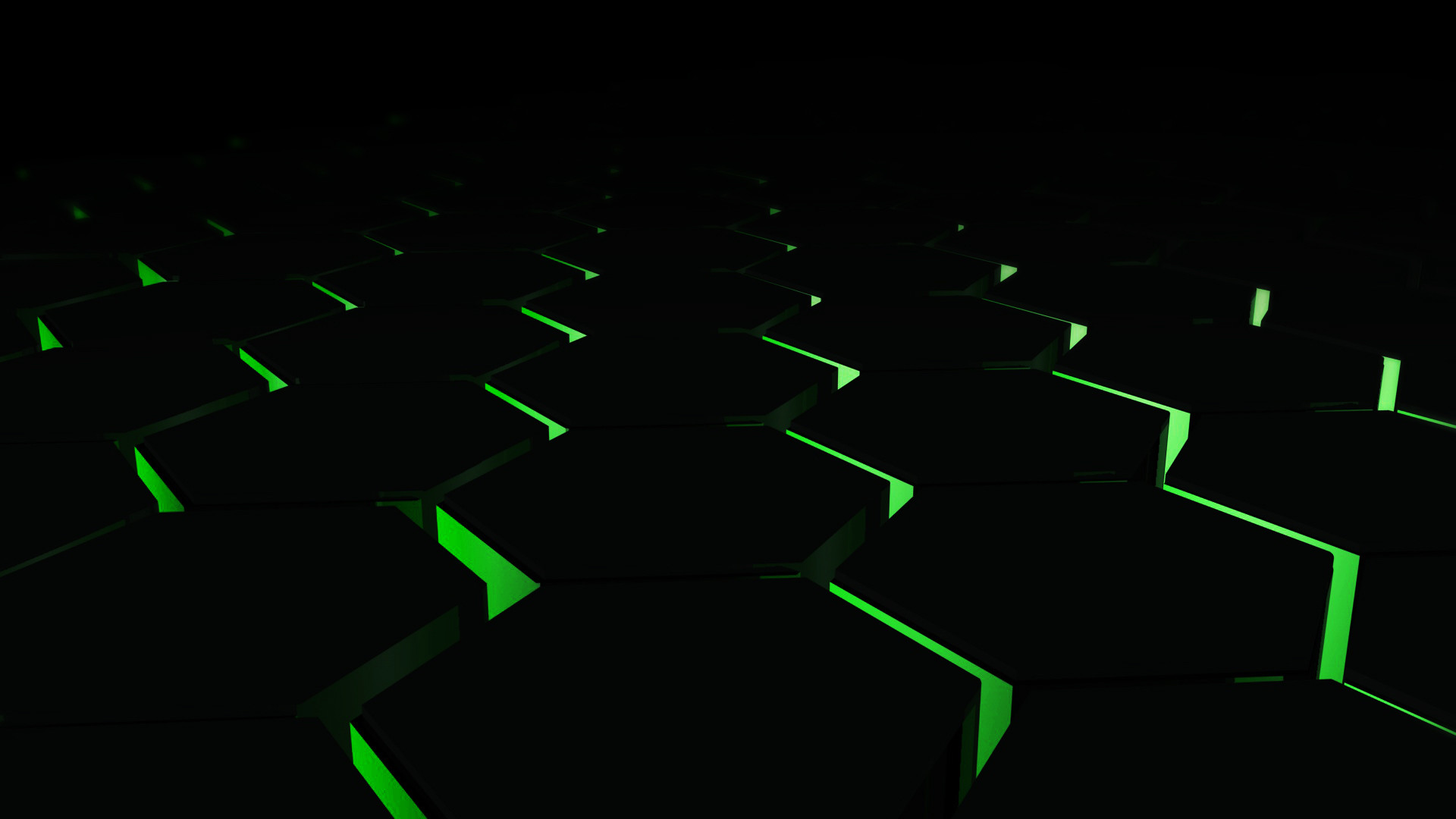 Esagoni, Luci verdi, Astratto, Sfondo nero, wallpaper PC