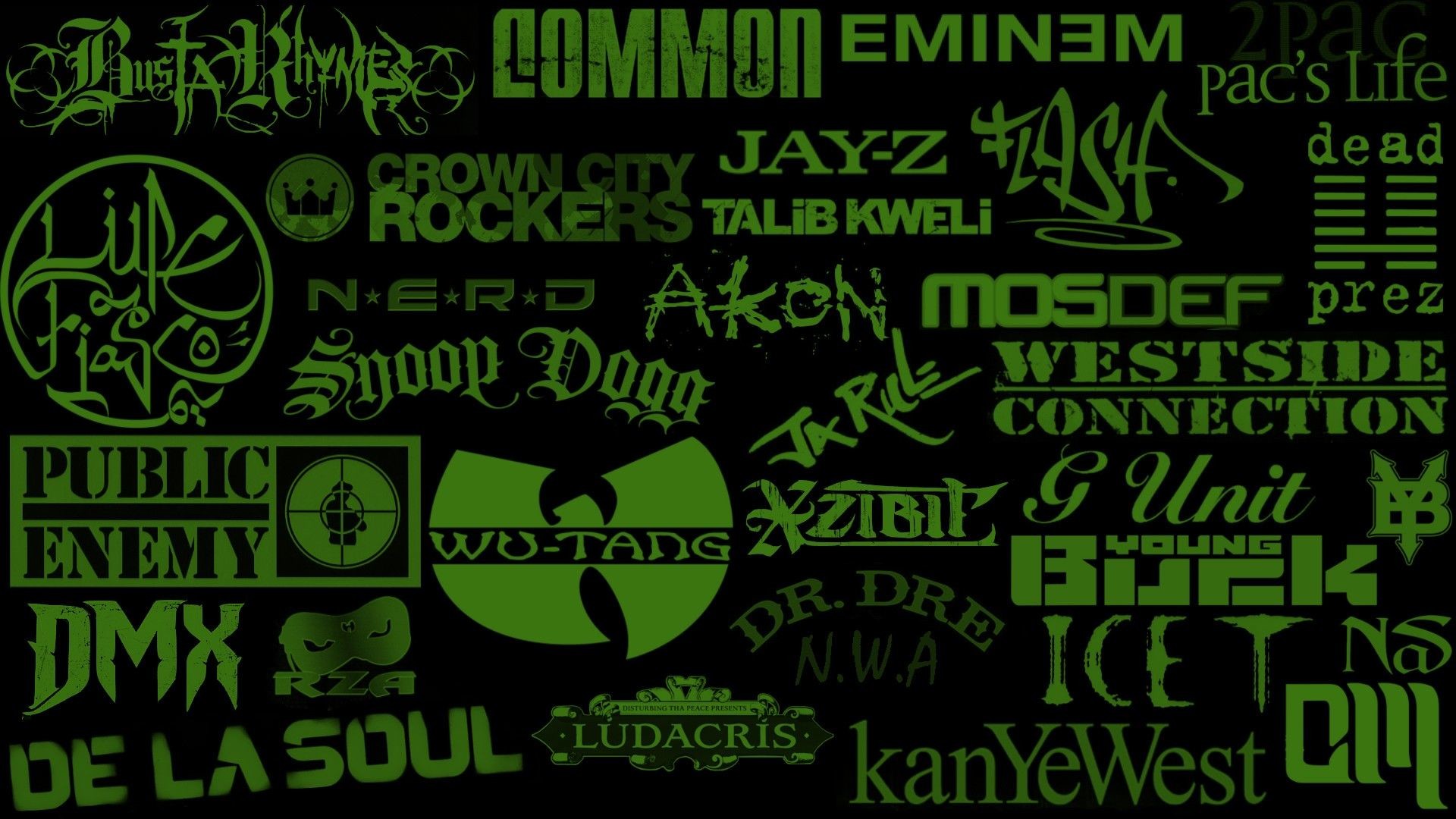 Wu-Tang Clan, Eminem, Jay-Z, Snoop Dogg, Public Enemy, DMX, De La Soul, Kanye West, Loghi, sfondo Full HD