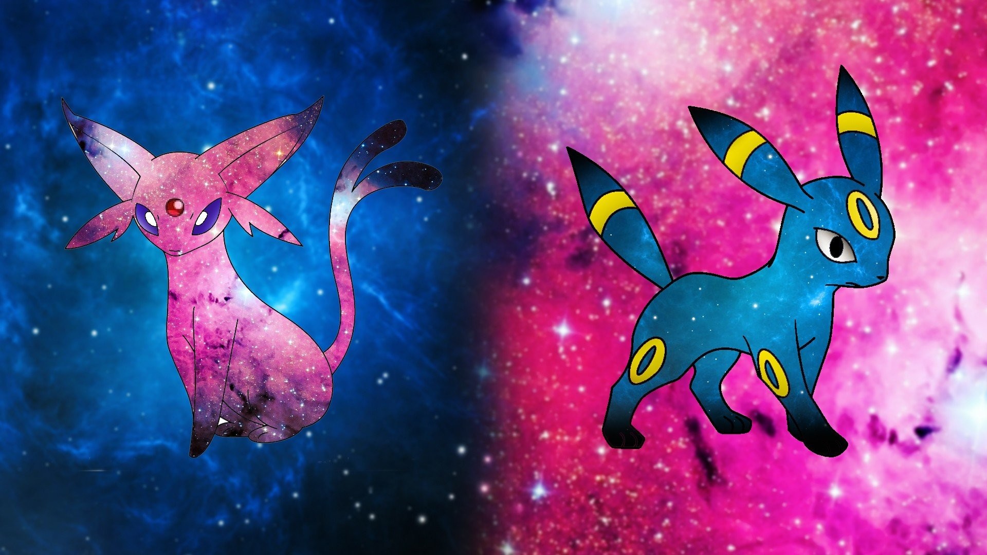 Umbreon, Espeon, Pokémon, Galassia, Rosa, Full HD, sfondo per PC e portatile