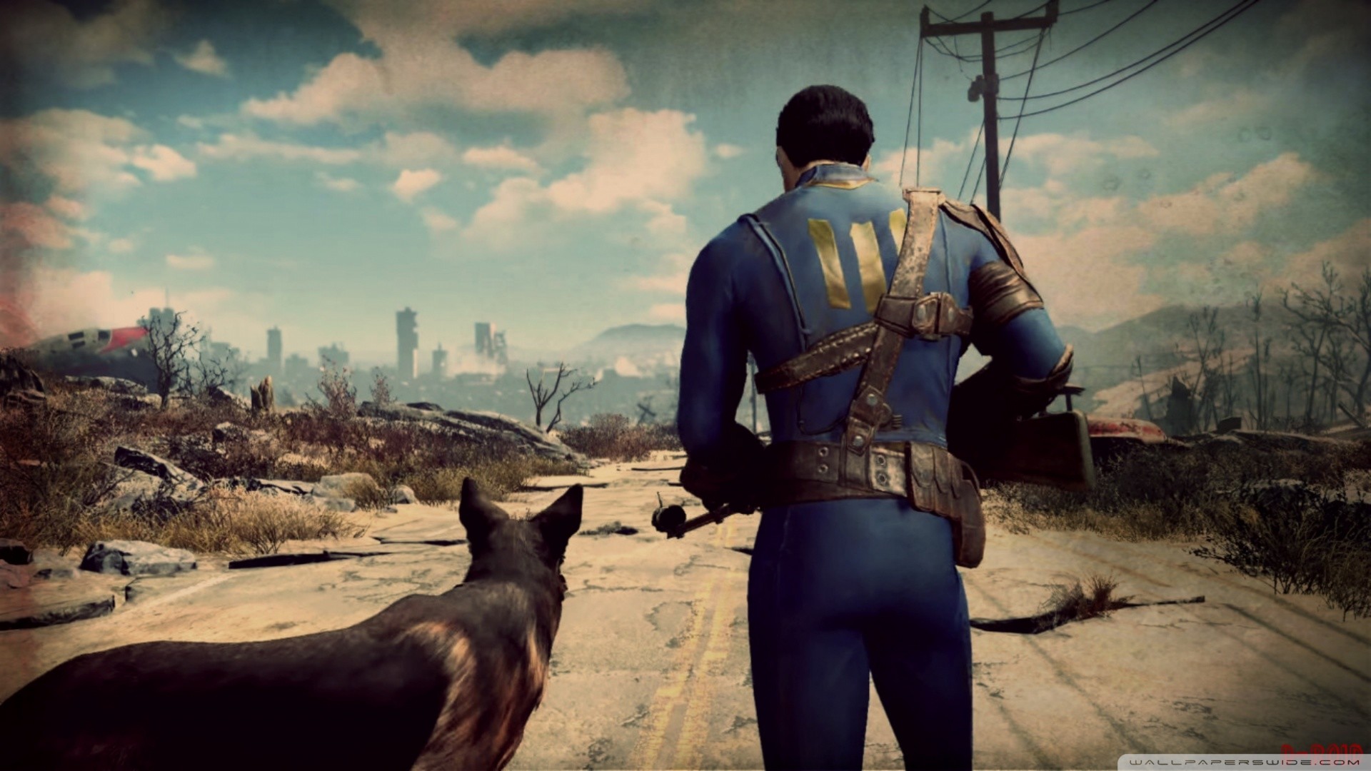 Unico Sopravvissuto, Dogmeat, Fallout 4, Strada, Zona contaminata, sfondo 1920x1080 per PC