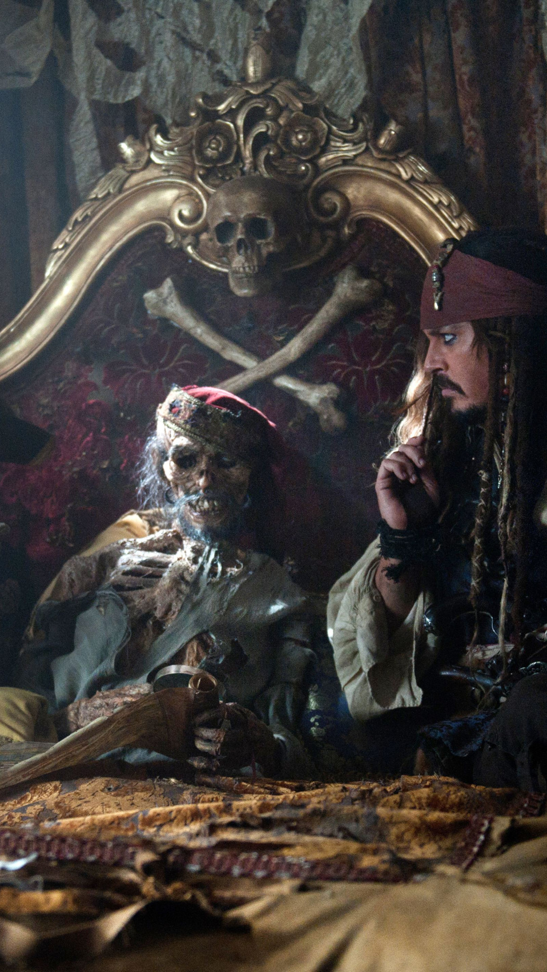 Pirati dei Caraibi, Jack Sparrow, Barbossa, Trono, 1080x1920, schermata di blocco iPhone