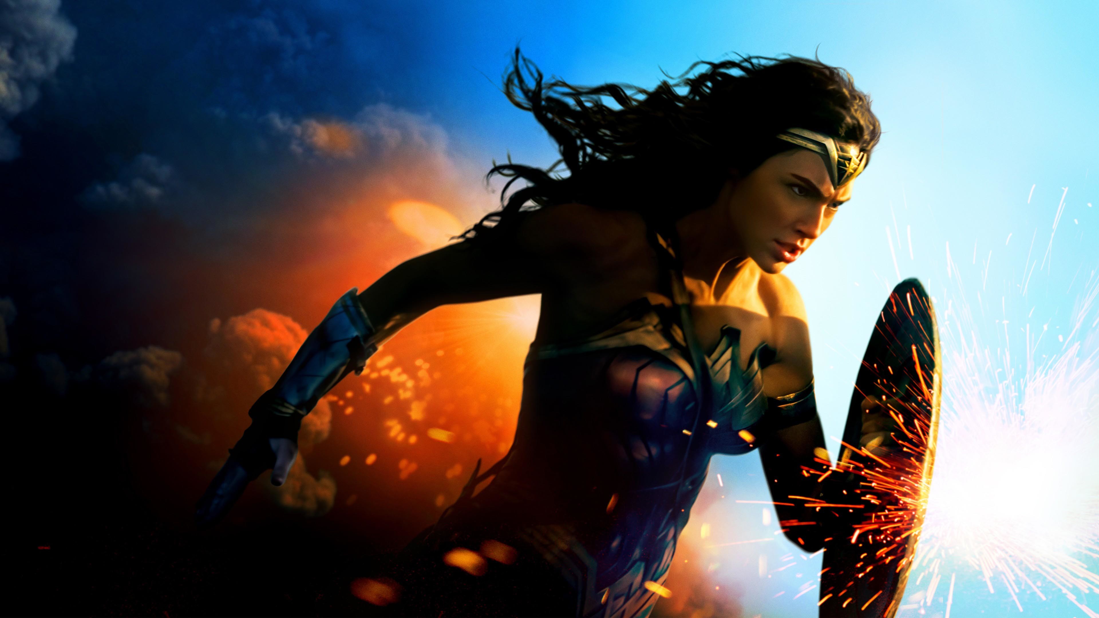 Wonder Woman, Gal Gadot, Scudo, Scintille, Azione, 3840x2160, sfondo per PC