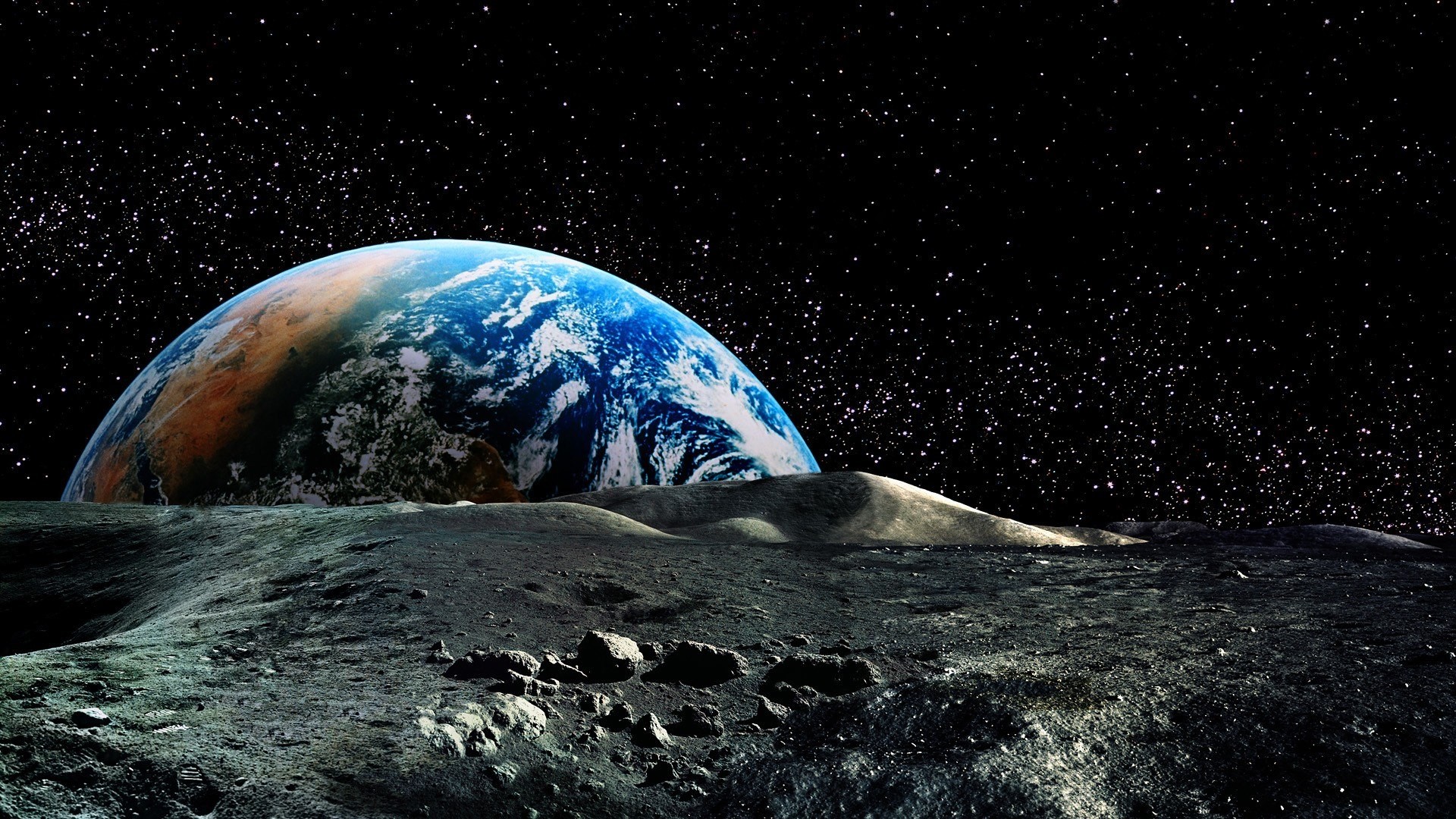 Terra, Luna, Spazio, Stelle, 16:9 Full HD, wallpaper widescreen