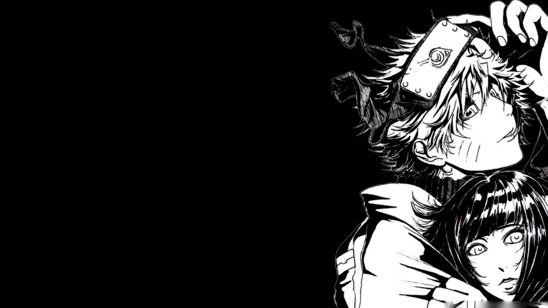 Manga, Bianco e nero, Sfondo nero, Ritratti, Line art, Full HD, wallpaper per computer