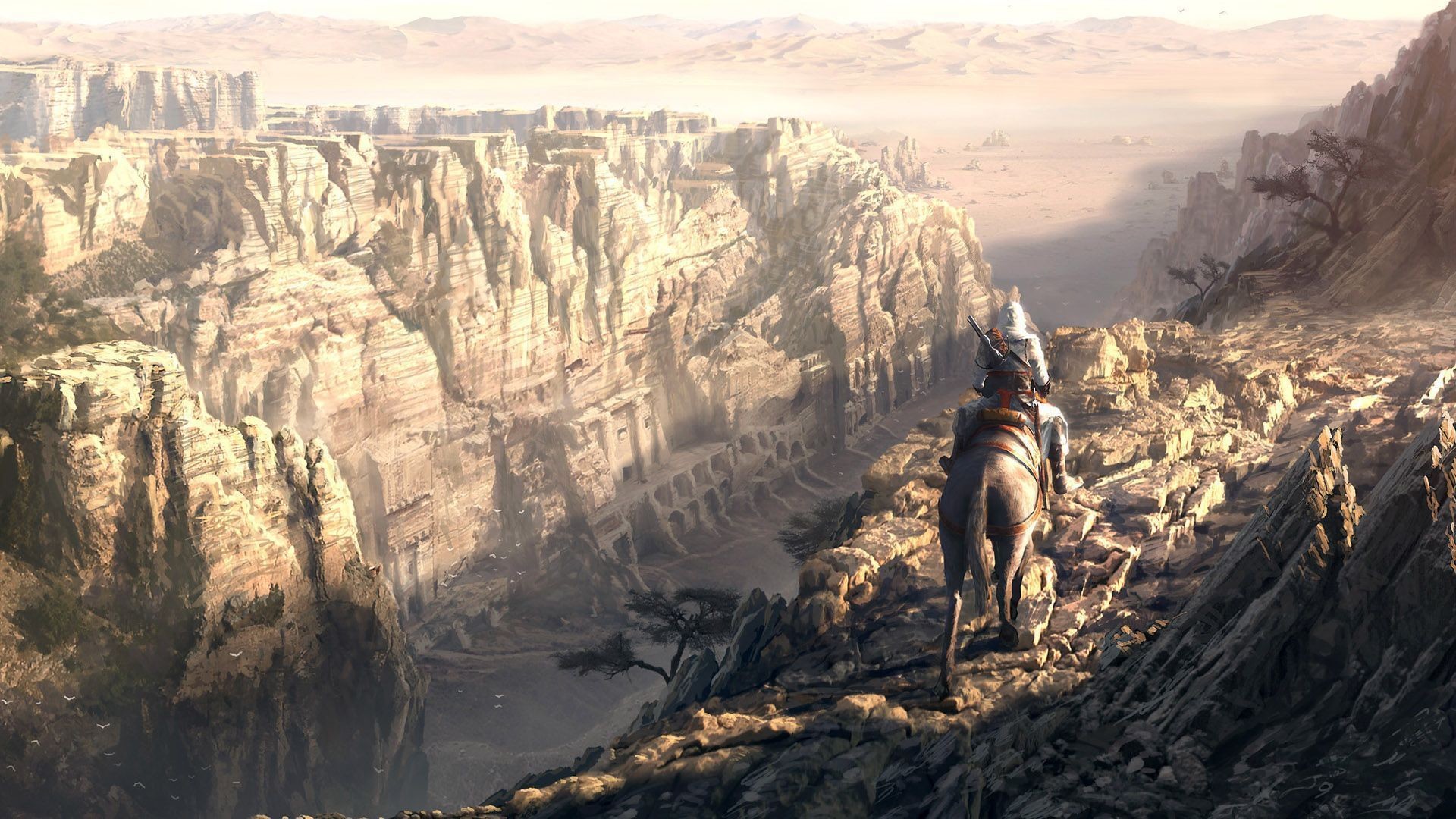 Cavaliere, Cavallo, Canyon, Città scavata nella roccia, Full HD, sfondo desktop