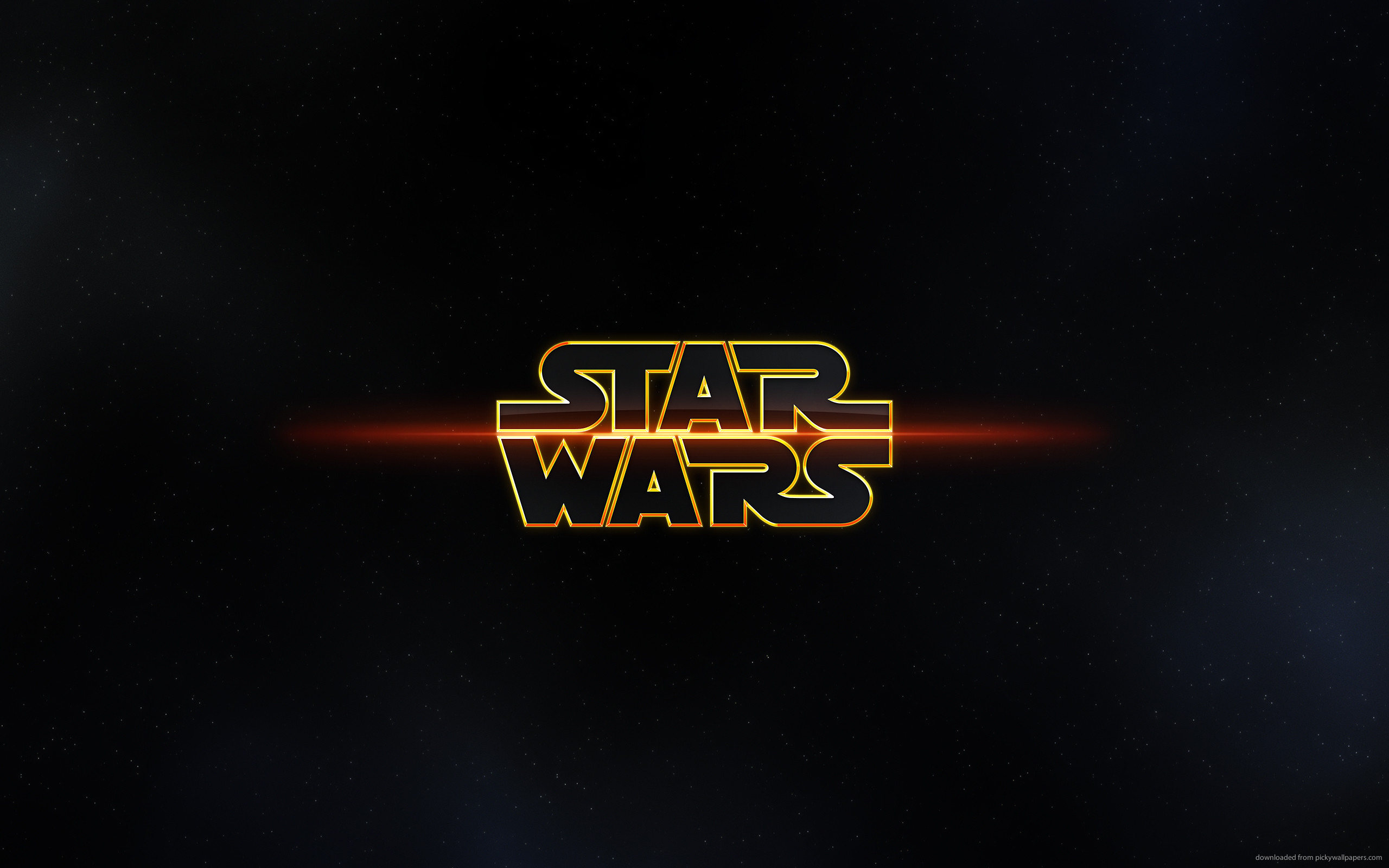 Logo Star Wars, Star Wars, Bagliore arancione, Sfondo nero, 2K, wallpaper per portatile