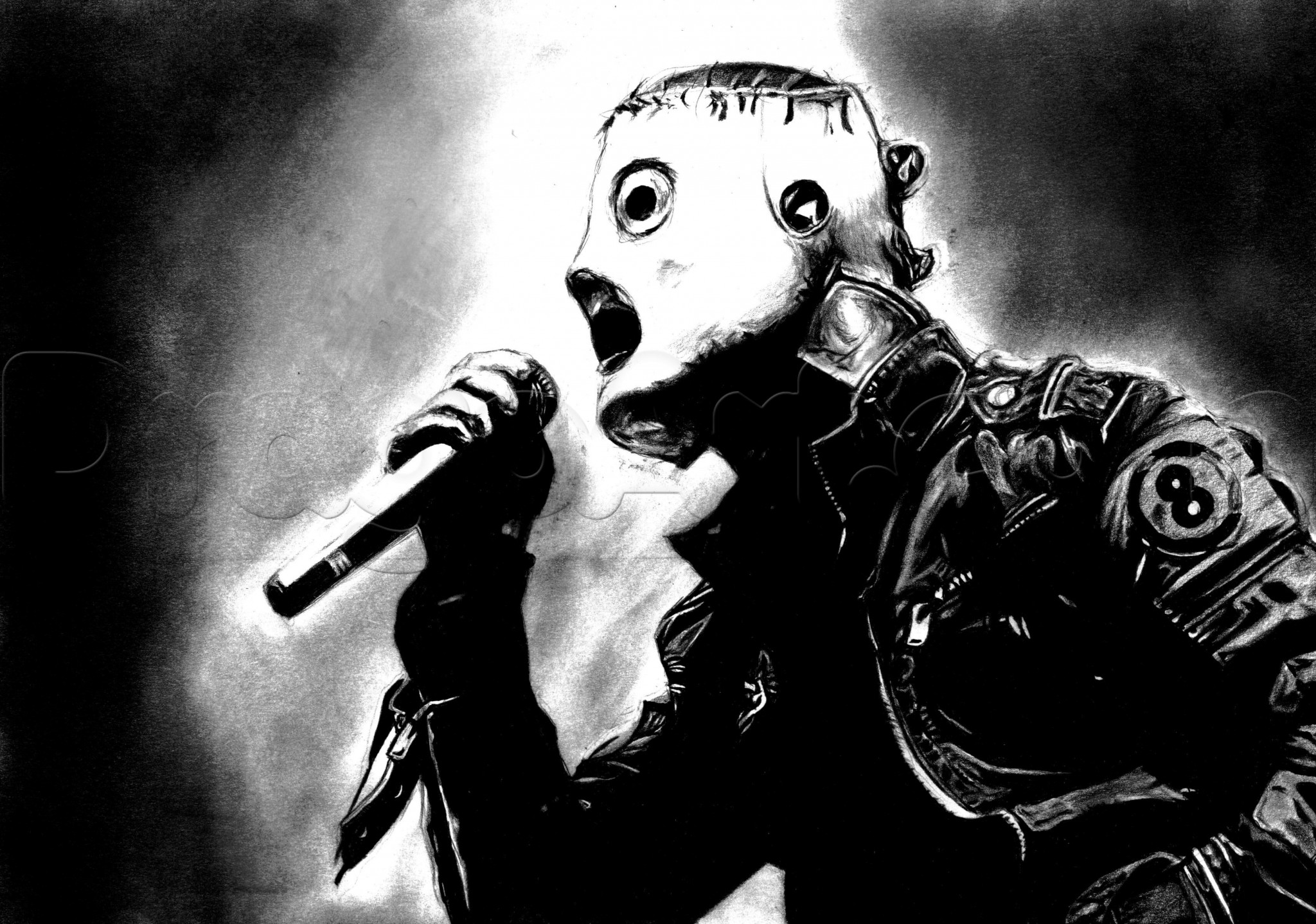 Corey Taylor, Slipknot, Microfono, Bianco e nero, Concerto, Full HD, sfondo desktop