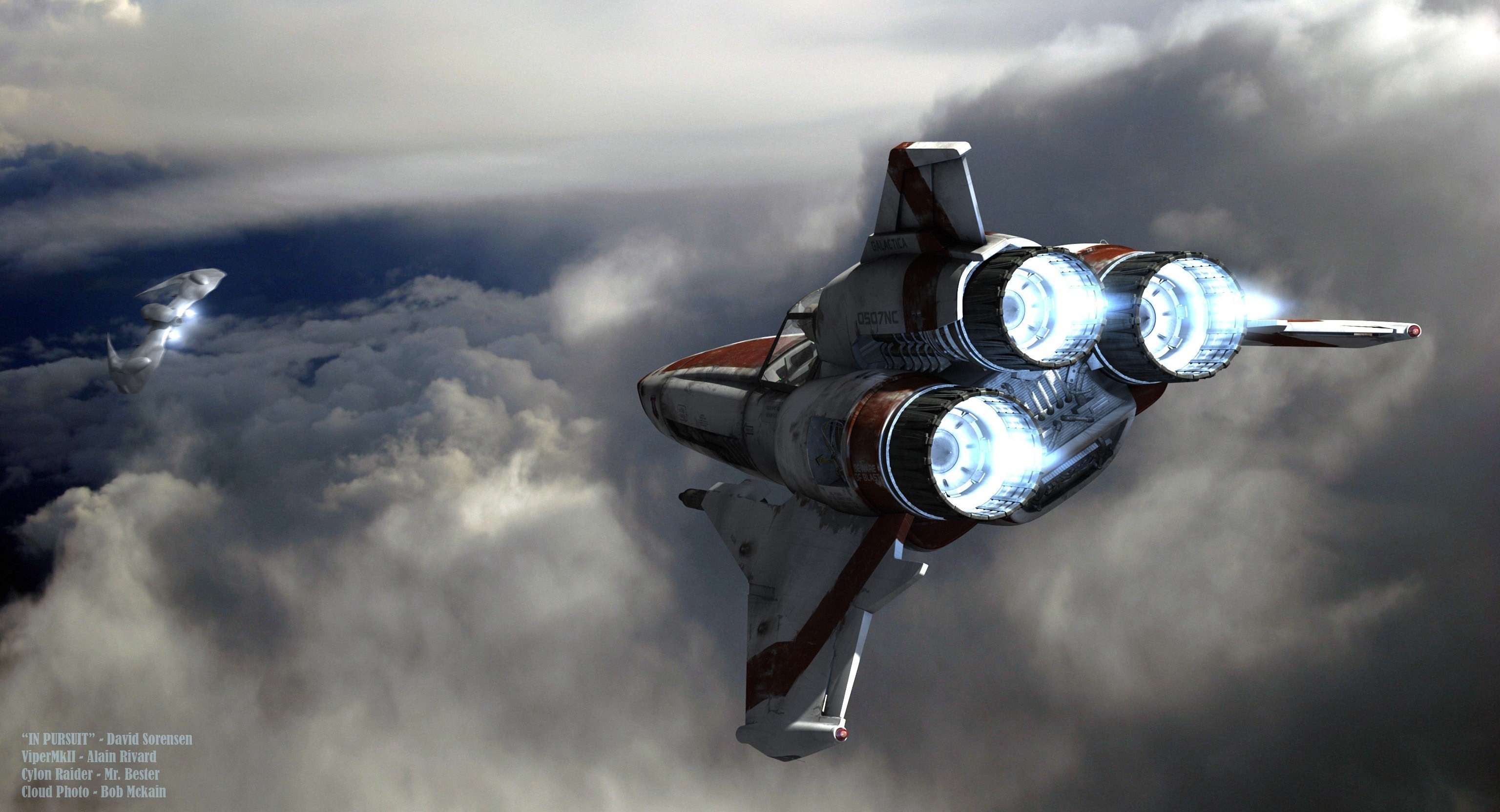 Viper, Battlestar Galactica, Astronave, Nuvole, 2K, sfondo desktop
