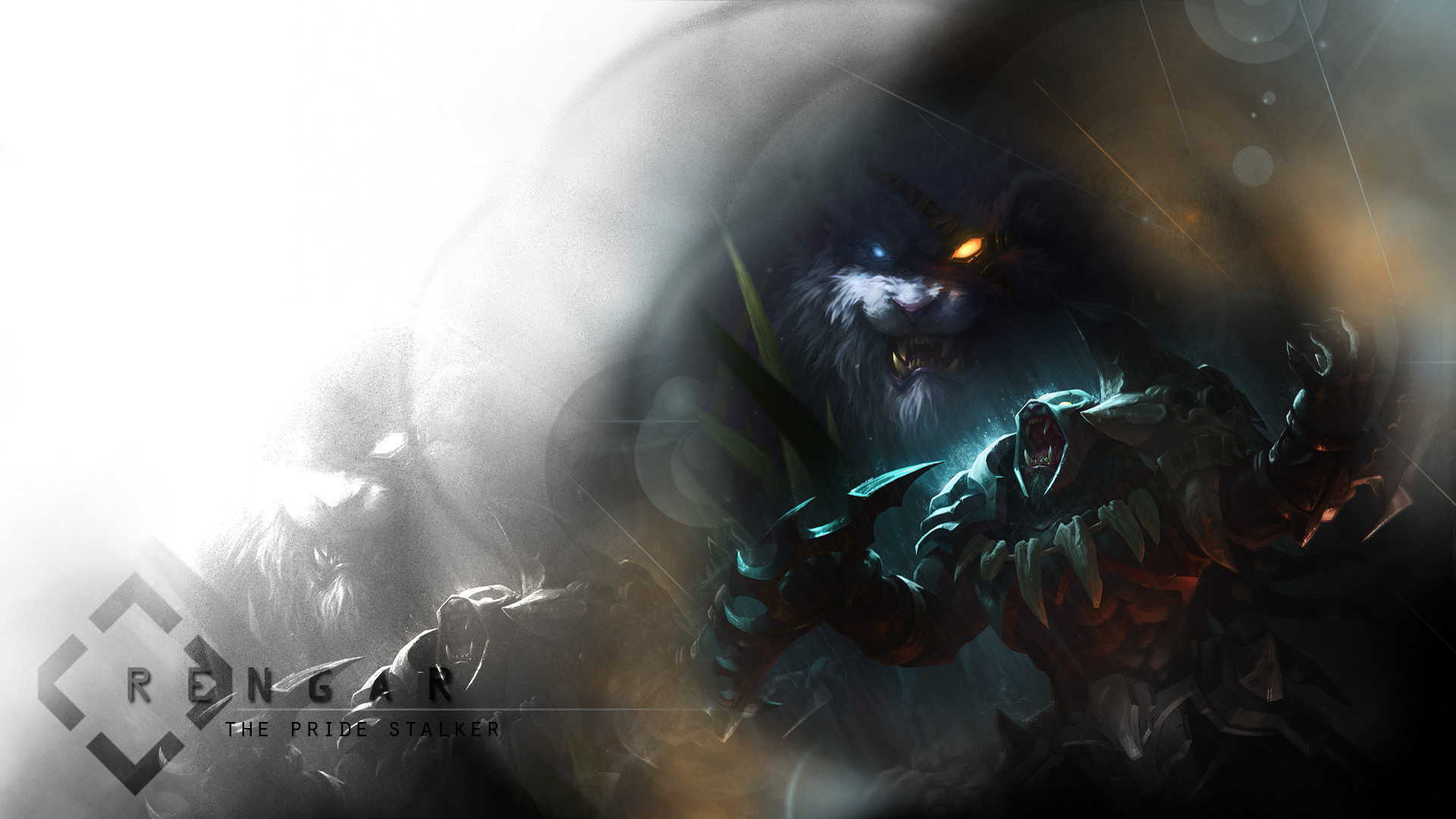 Rengar, League of Legends, Bianco e nero, 1920x1080, sfondo per PC