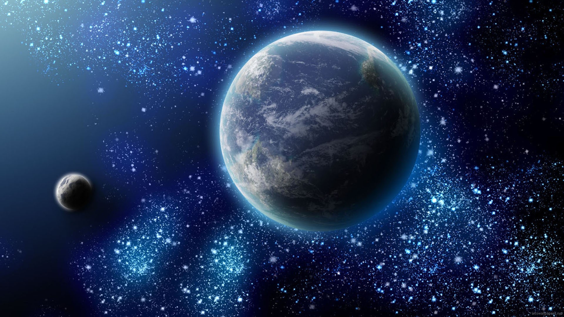 Pianeta, Luna, Spazio, Stelle, 1920x1080, immagine di sfondo