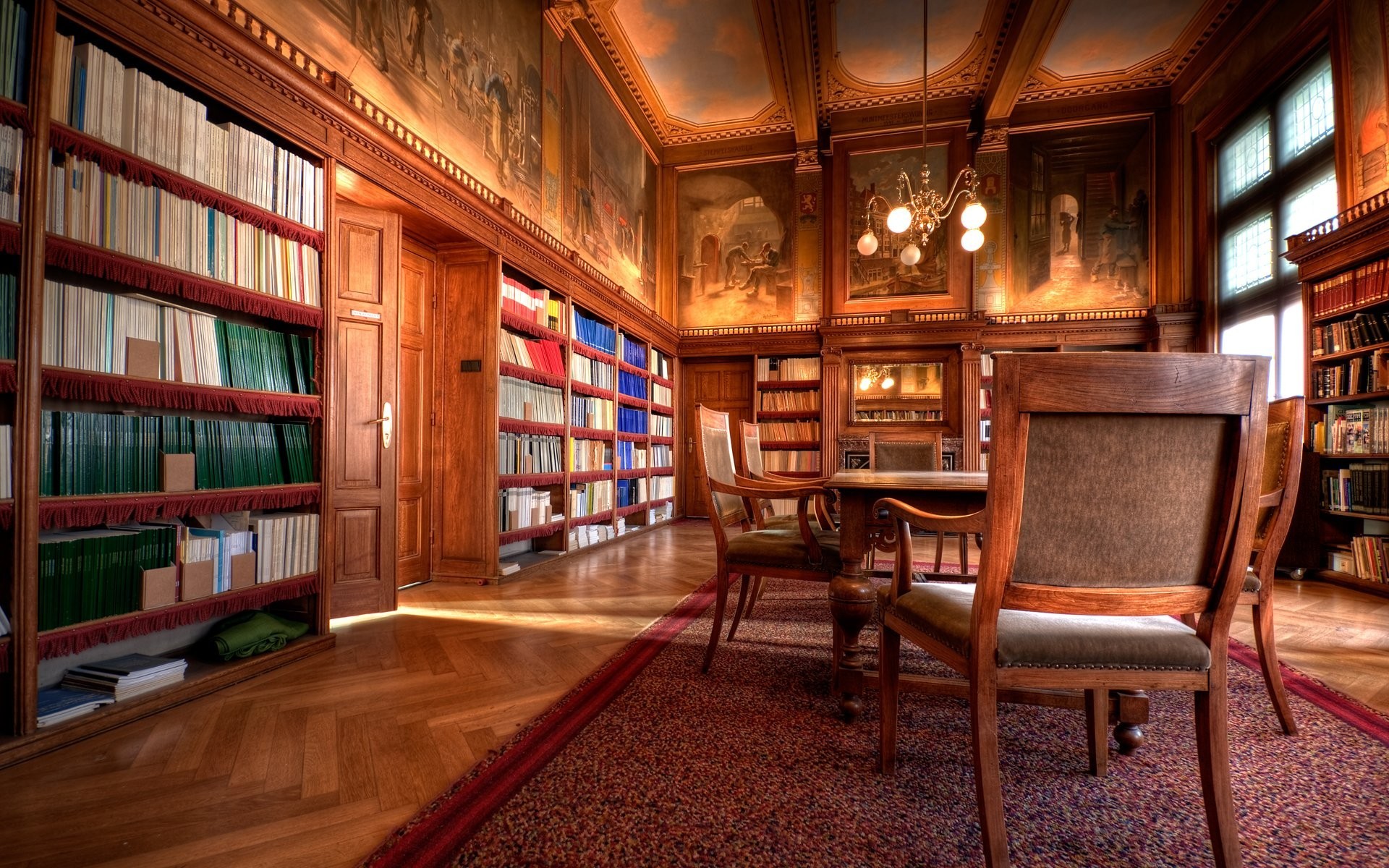 Biblioteca, Scaffali, Sala lettura, Interni in legno, 1920x1200, sfondo MacBook Pro