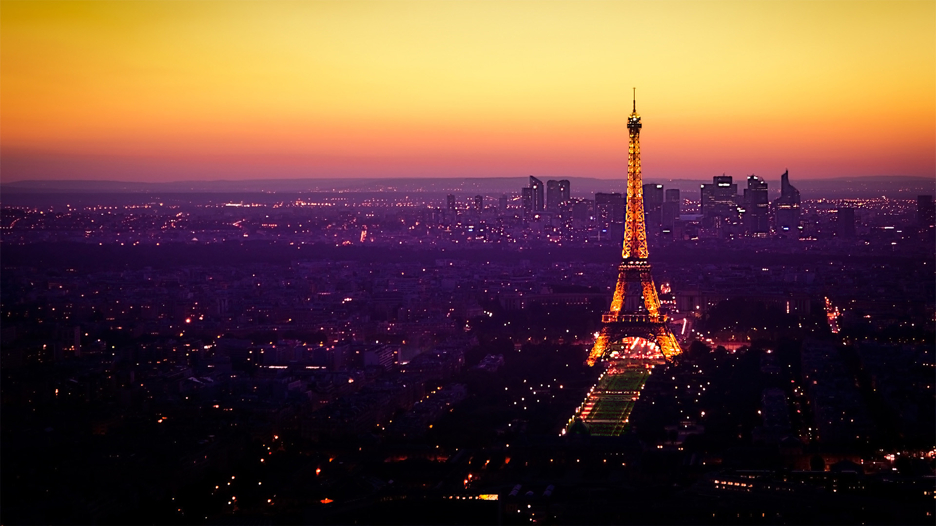 Torre Eiffel, Parigi, Francia, Tramonto, Skyline, Full HD, sfondo Windows 11