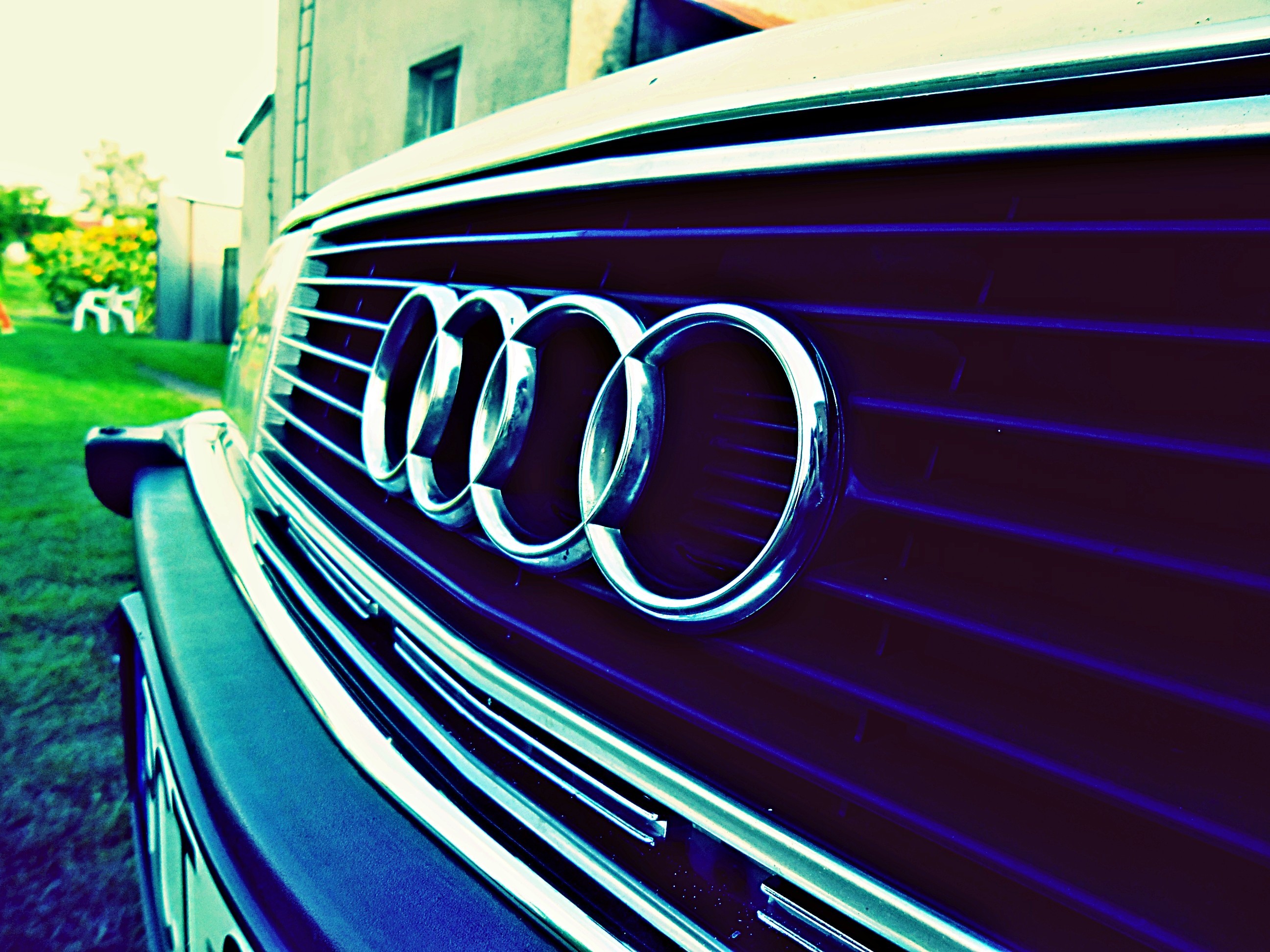 Logo Audi, Audi, Griglia, Macro, 2K, schermata di blocco iPad