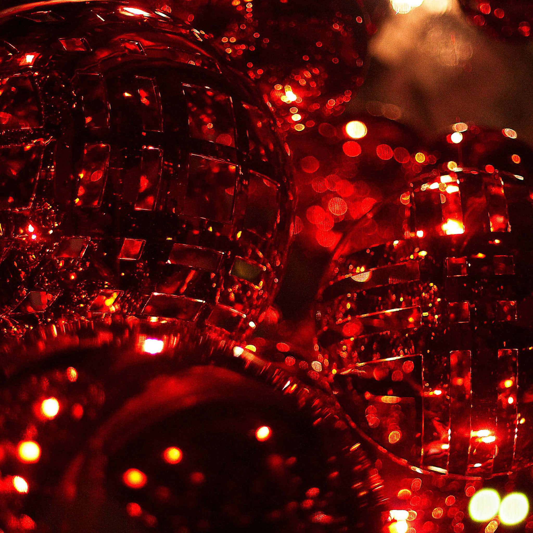 Natale, Palline rosse, Luci, Rosso, sfondo per iPad e tablet