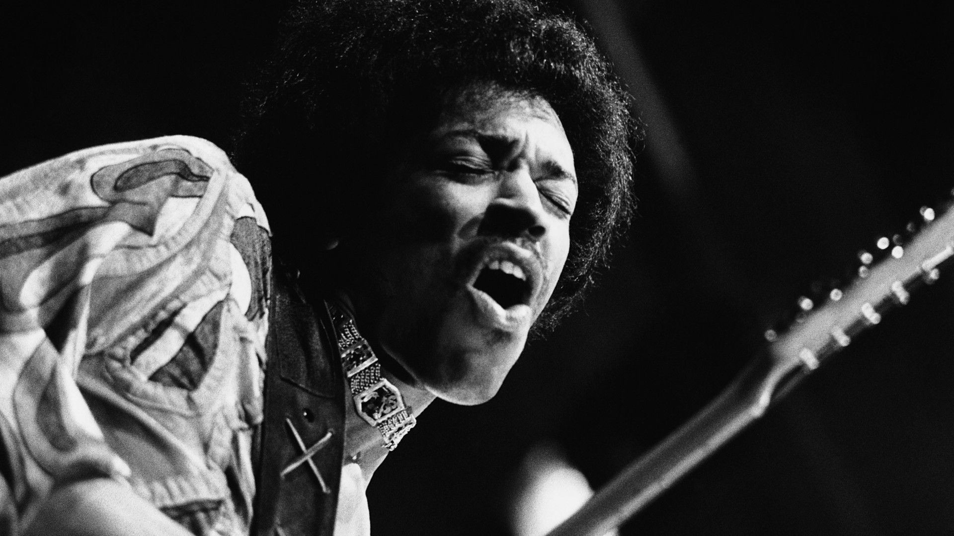 Jimi Hendrix, Chitarra, Concerto, Bianco e nero, Full HD, sfondo per PC