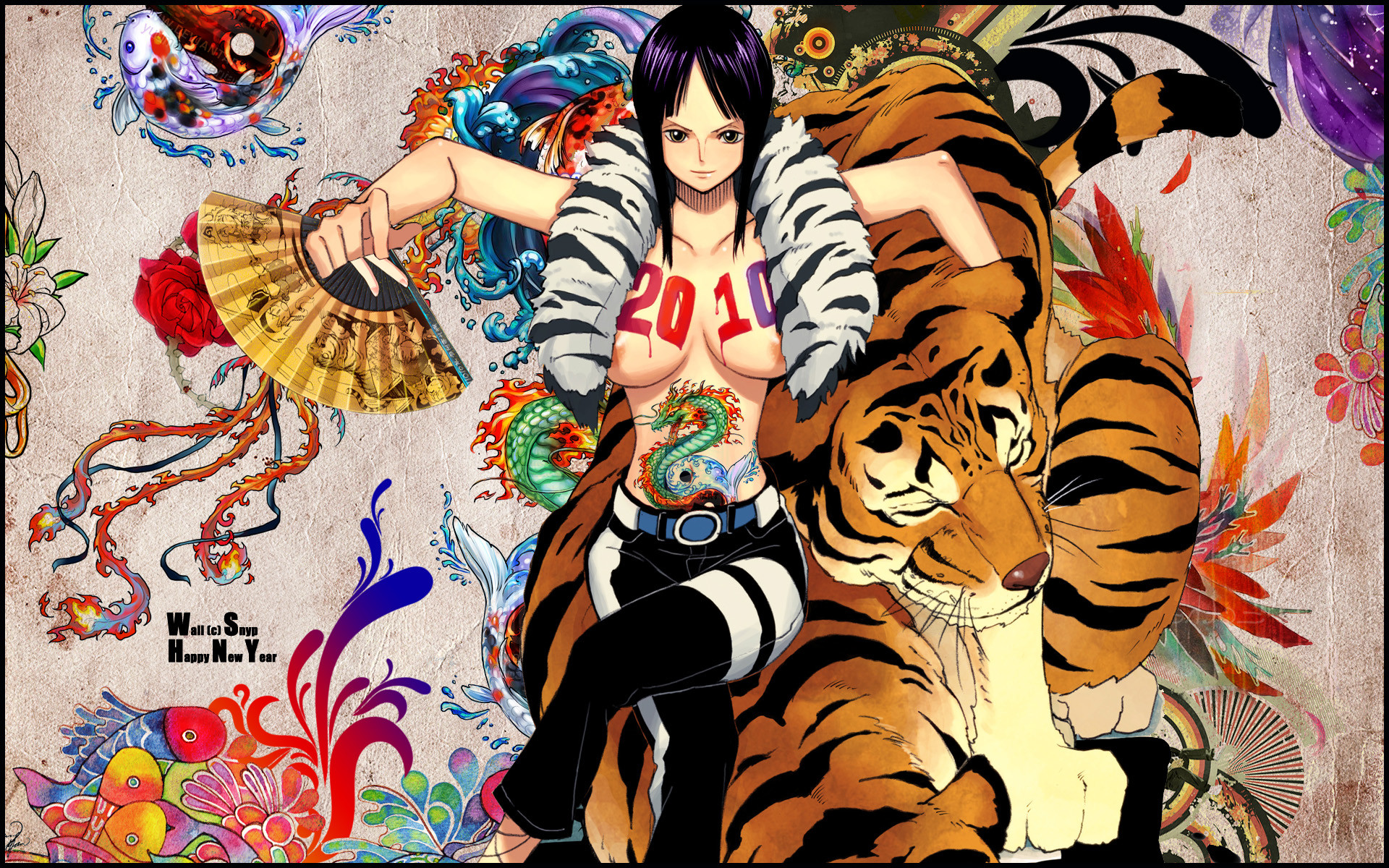 Nico Robin, One Piece, Tigre, Arte colorata, 1920x1200, sfondo per PC