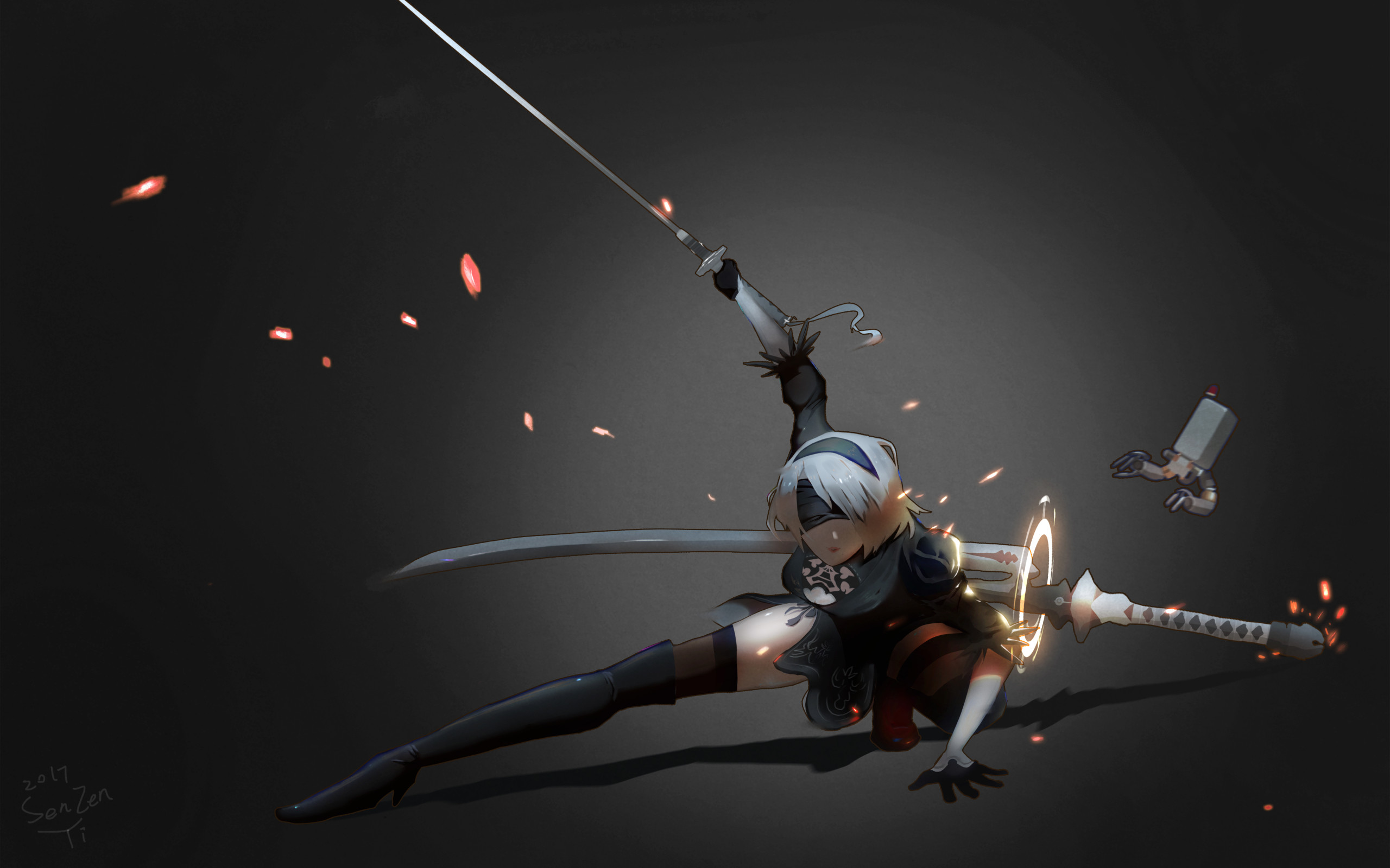 2B, NieR: Automata, Katana, Grigio, 2K 1600p, sfondo desktop