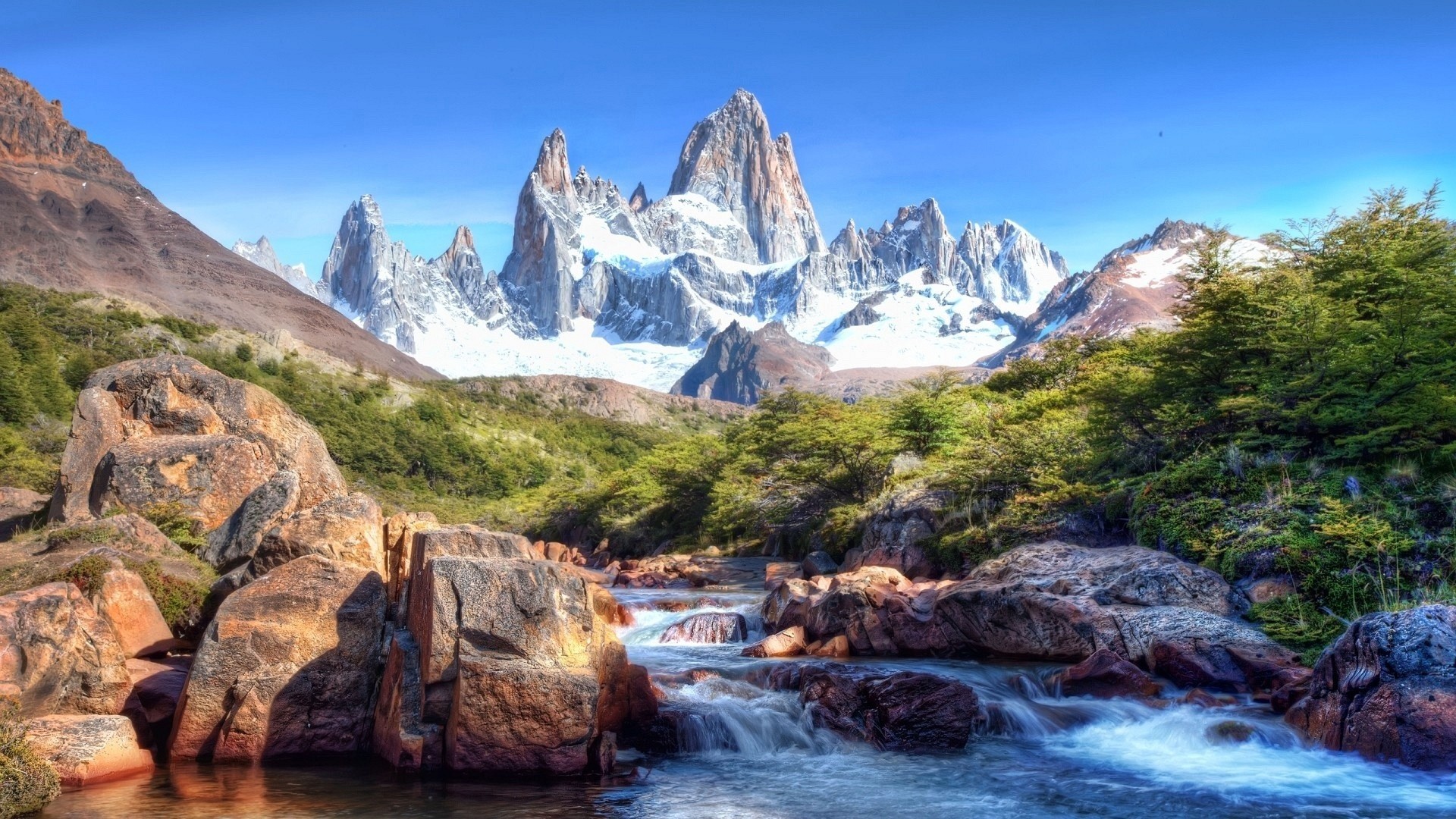 Monte Fitz Roy, Patagonia, Argentina, Torrente, Rocce, 1920x1080, immagine di sfondo