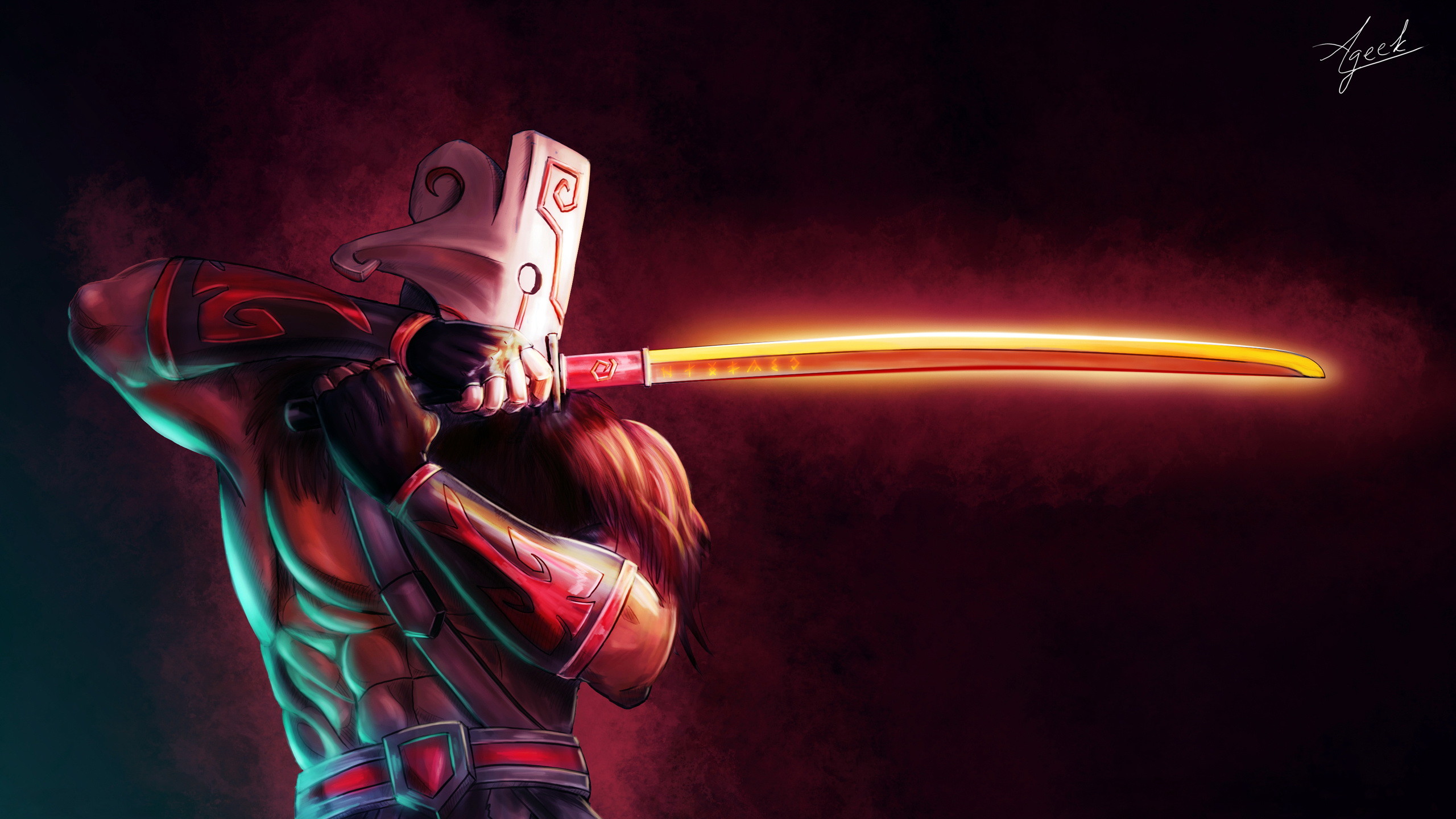 Juggernaut, Dota 2, Katana, Rosso, Arte digitale, 2K, wallpaper per PC