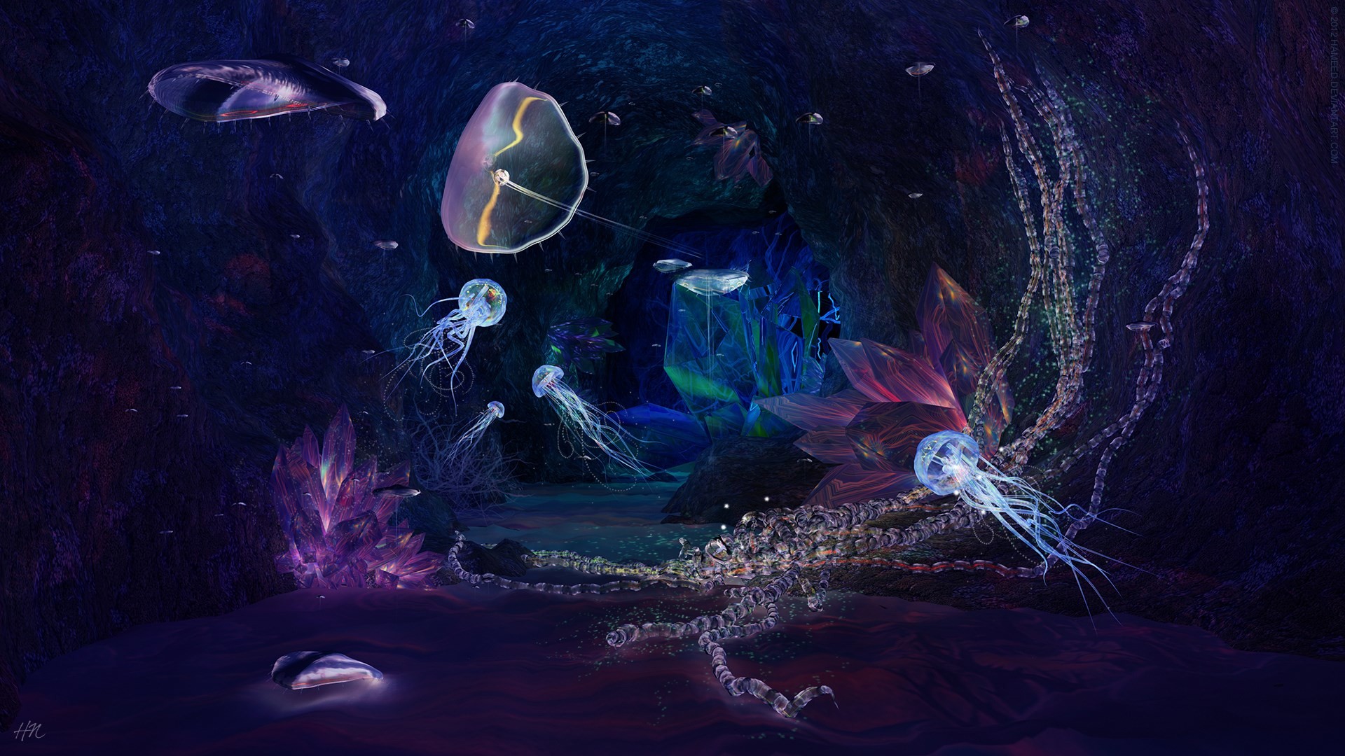 Meduse, Arte psichedelica, Fondale, Full HD, wallpaper per portatile