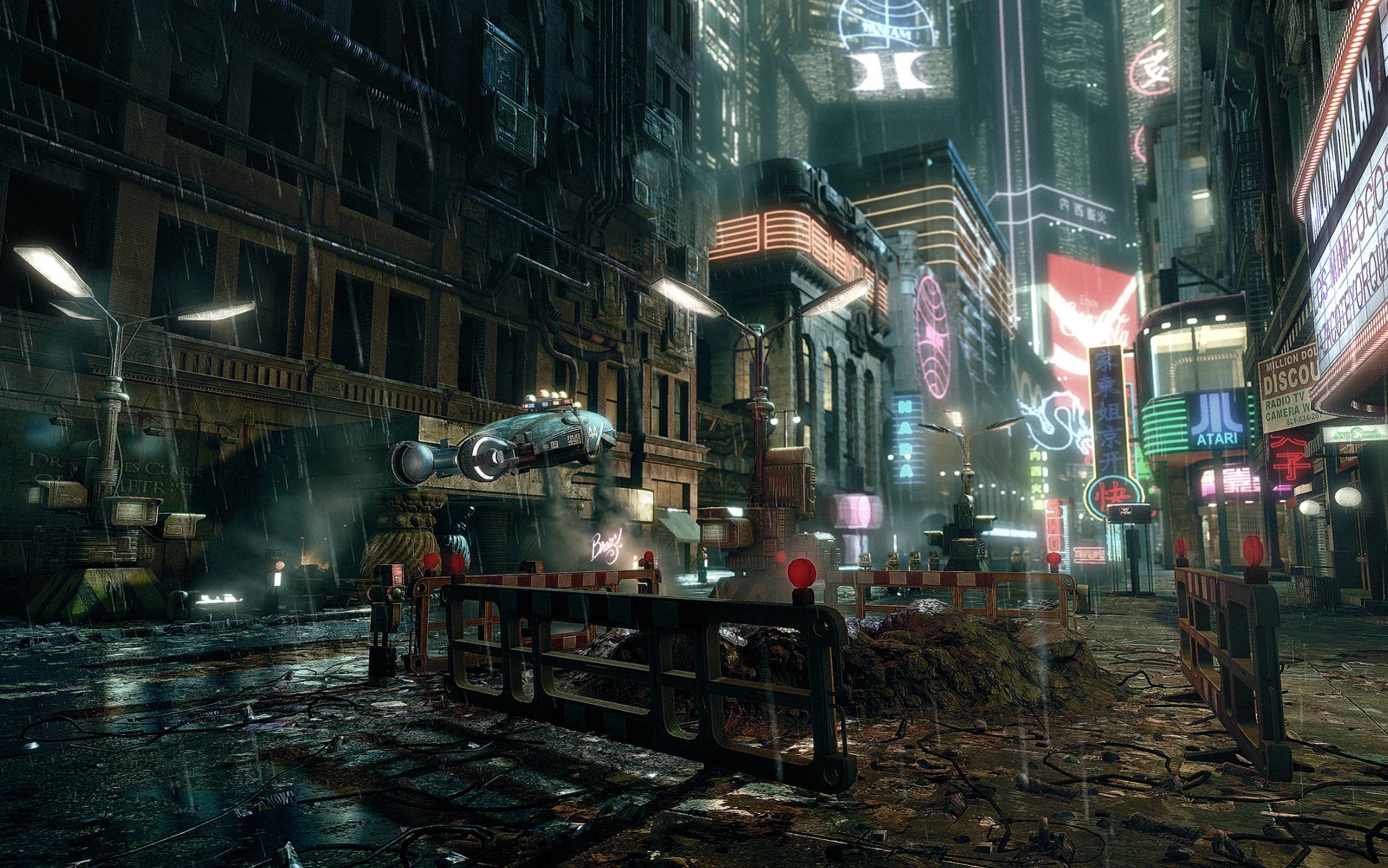 Cyberpunk, Città futuristica, Auto volante, Strada notturna, Neon, sfondo Windows 11