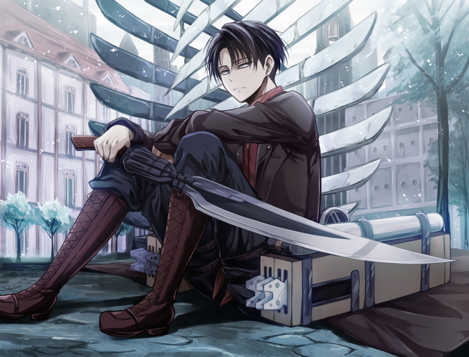 Levi Ackerman, Ali della Libertà, L'attacco dei giganti, Spada, Full HD, sfondo desktop