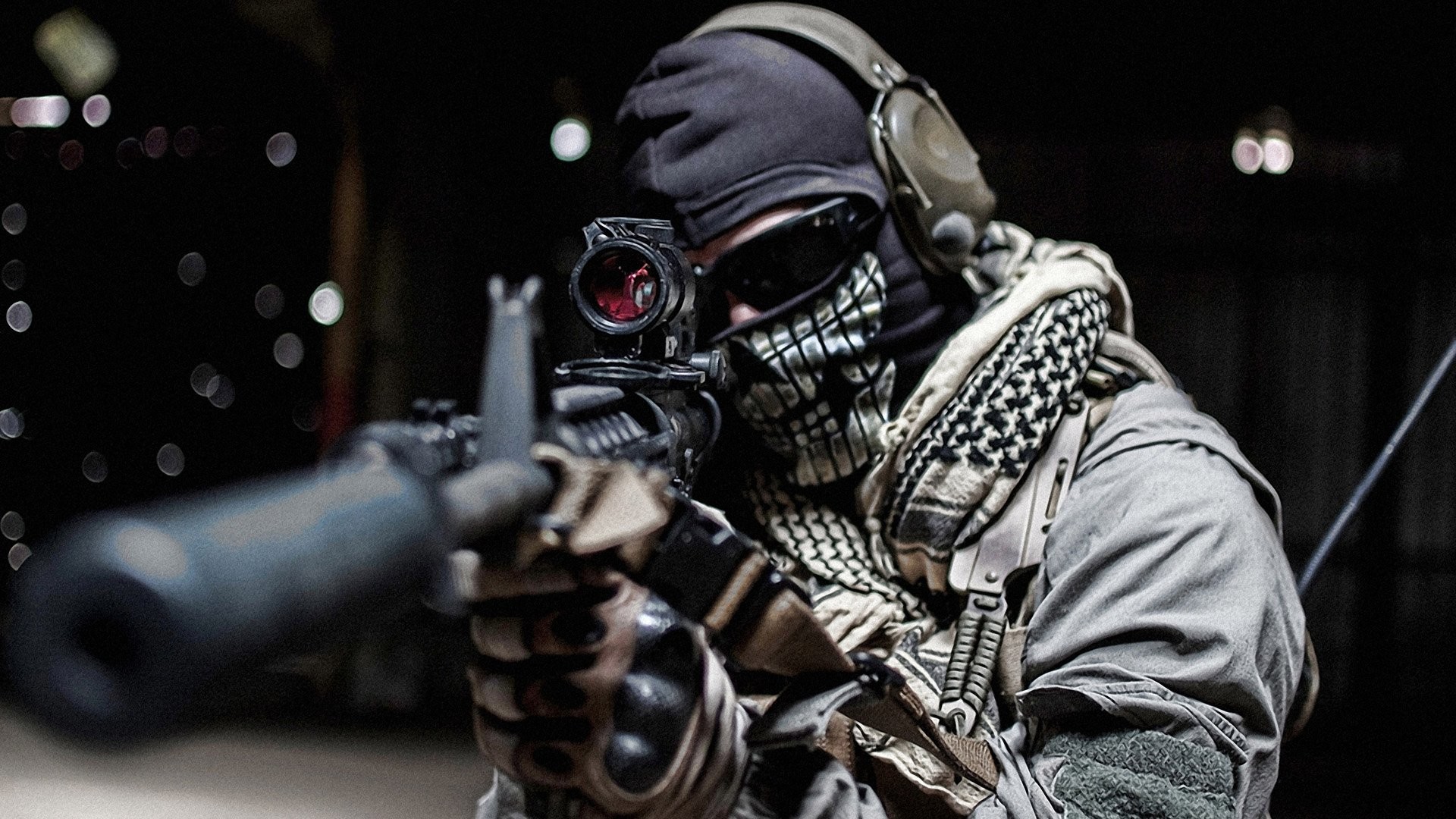 Call of Duty: Ghosts, Soldato, Fucile, Passamontagna teschio, 16:9 Full HD, sfondo widescreen
