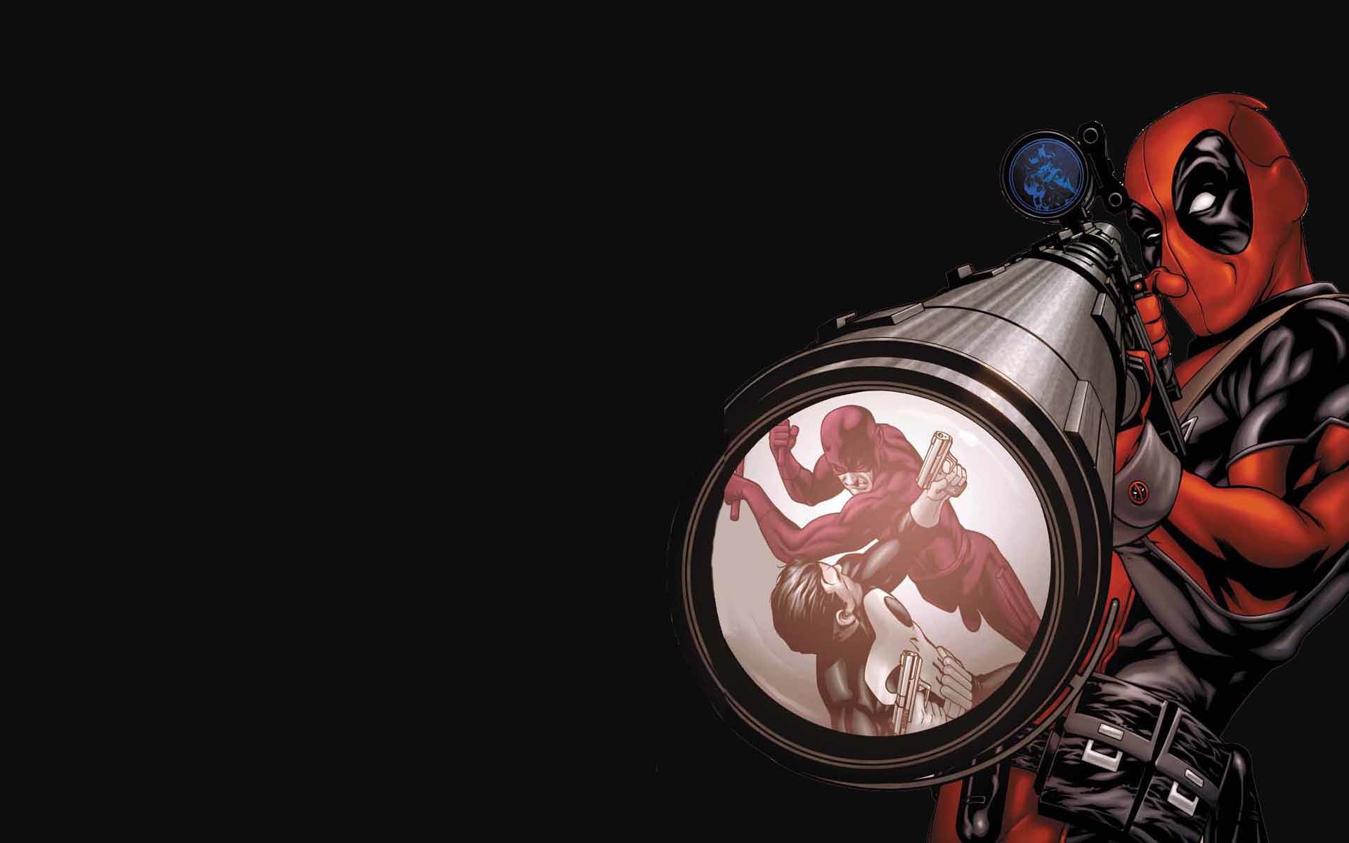 Deadpool, Fucile di precisione, Mirino, Sfondo nero, 16:10 Full HD, wallpaper widescreen