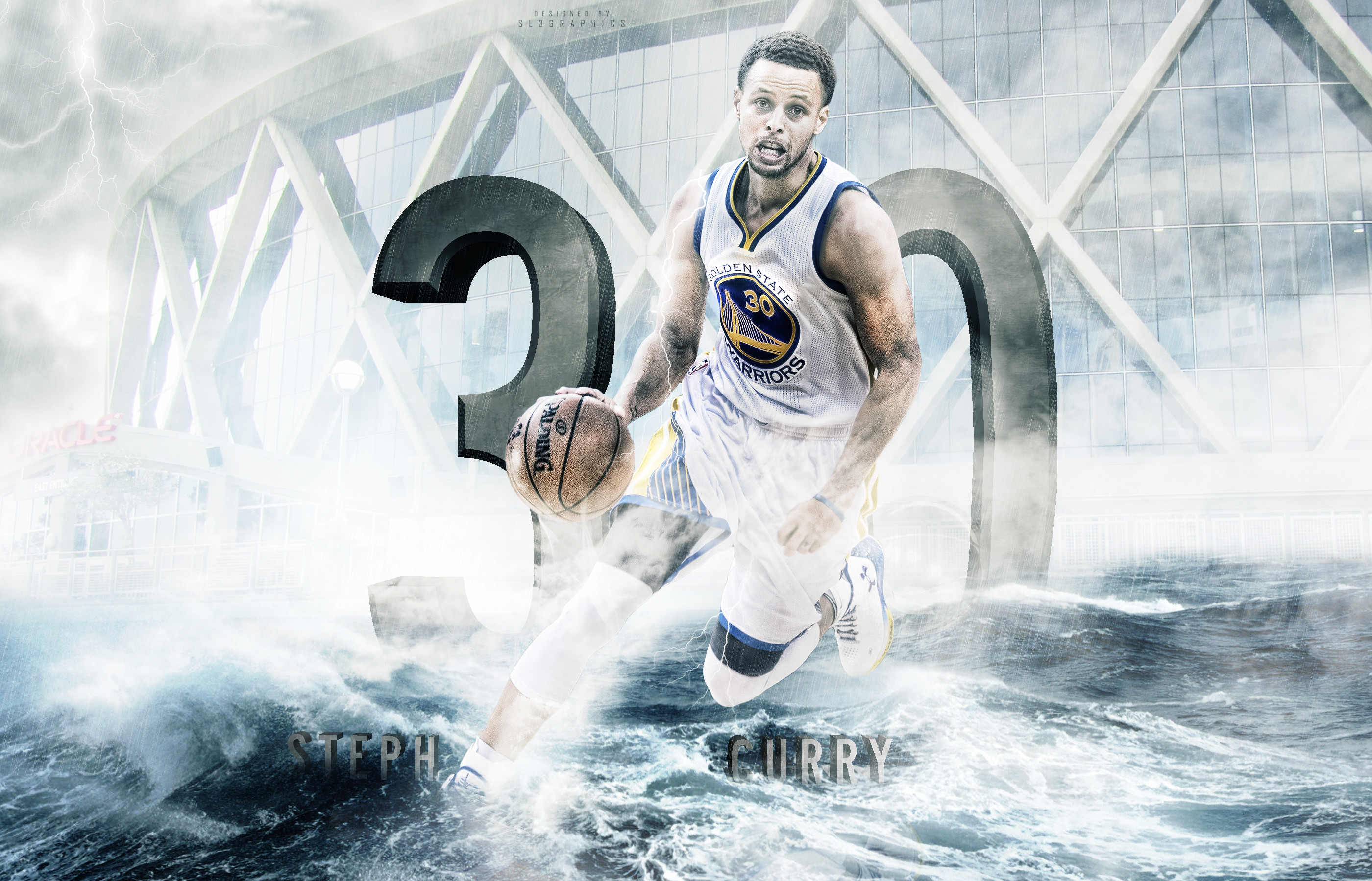 Stephen Curry, Golden State Warriors, Numero 30, Acqua, Arte digitale, sfondo 2K per computer