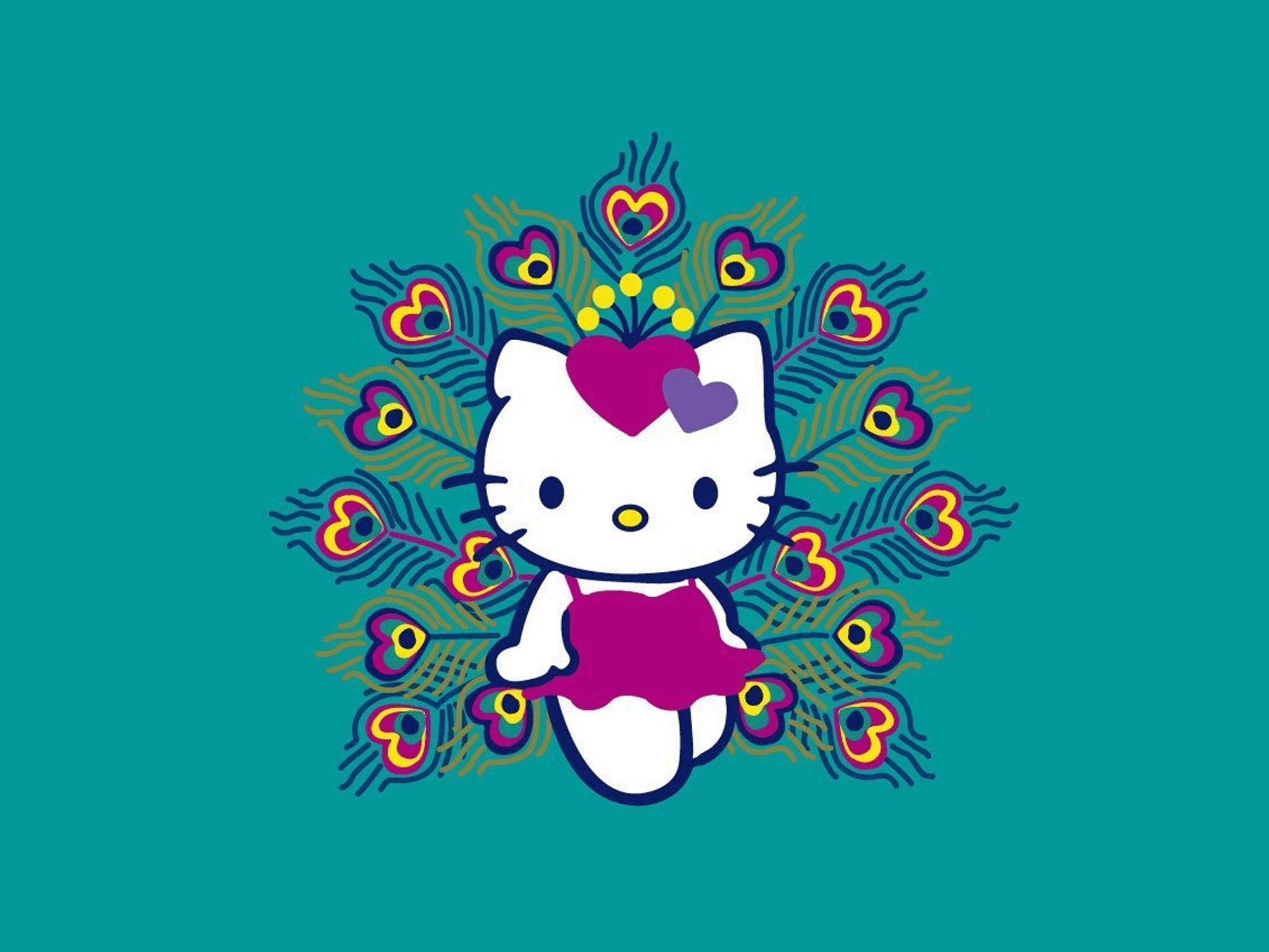Hello Kitty, Piume di pavone, Verde acqua, Mandala, Sanrio, Full HD, schermata di blocco iPad