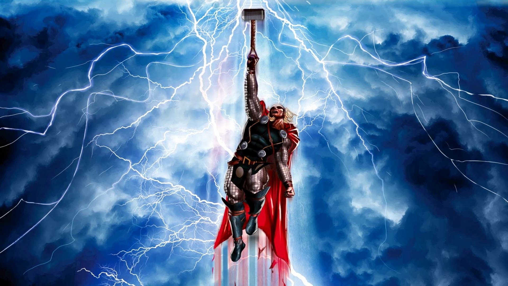 Thor, Mjolnir, Marvel, Fulmini, Cielo tempestoso, 1920x1080, immagine di sfondo
