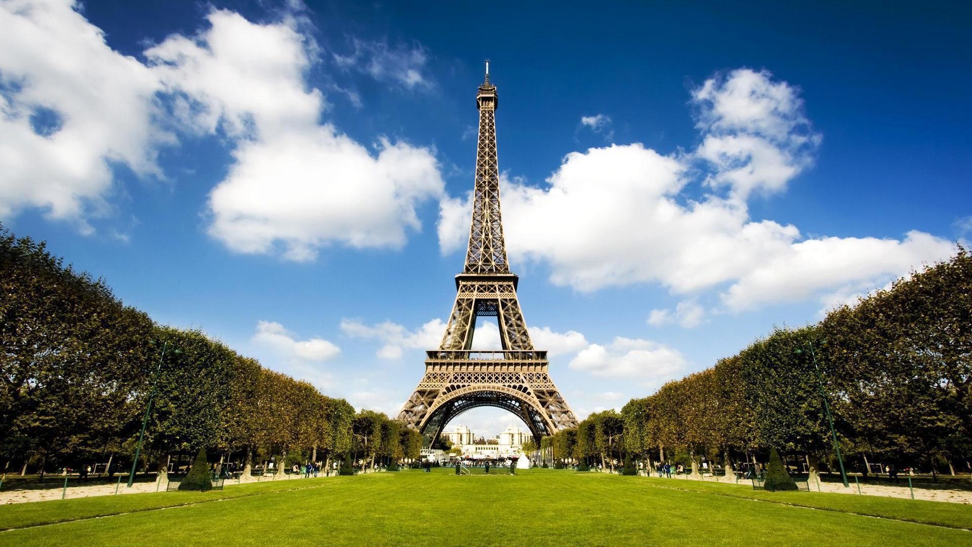 Torre Eiffel, Campo di Marte, Parigi, Nuvole, 16:9 Full HD, sfondo widescreen