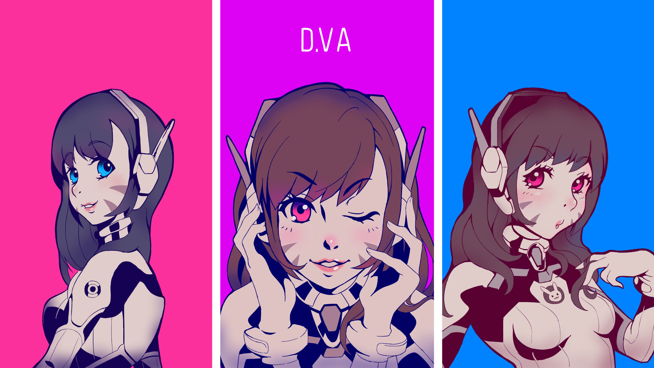 D.Va, Overwatch, Trittico, Pop art, 2K, sfondo desktop