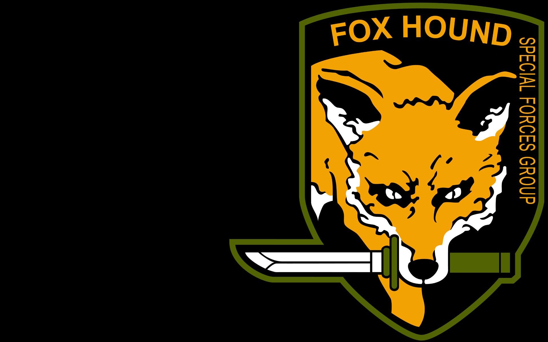 FOXHOUND, Metal Gear Solid, Logo, Volpe, Sfondo nero, 16:10 Full HD, wallpaper widescreen