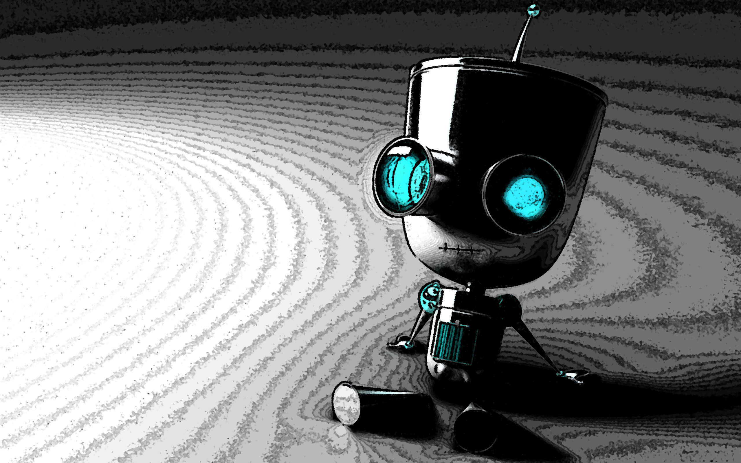 Robot, Occhi luminosi, Rendering 3D, Bianco e nero, 2560x1600, immagine di sfondo