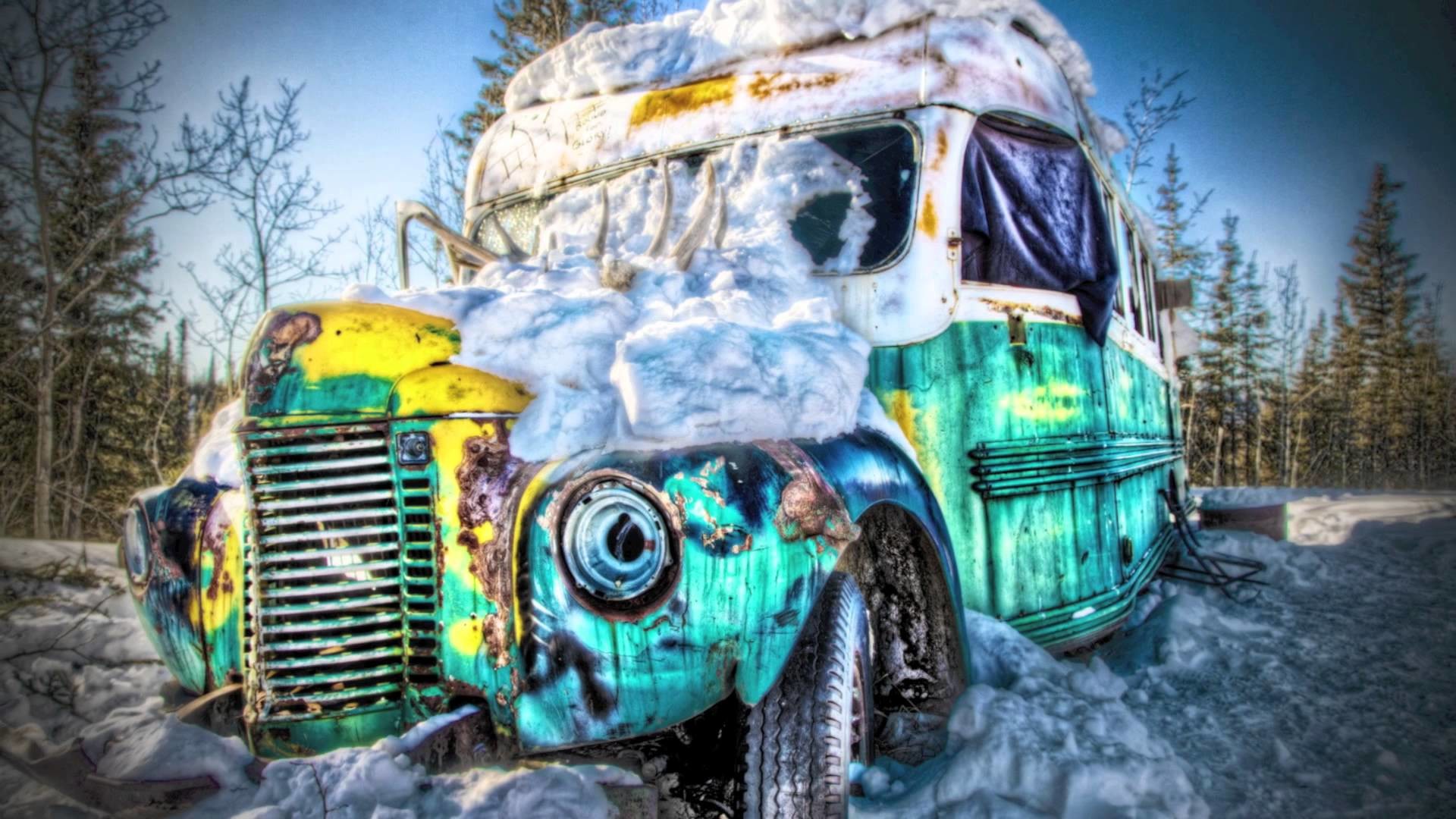 Magic Bus, Autobus 142, Into the Wild - Nelle terre selvagge, HDR, Neve, sfondo desktop 1920x1080