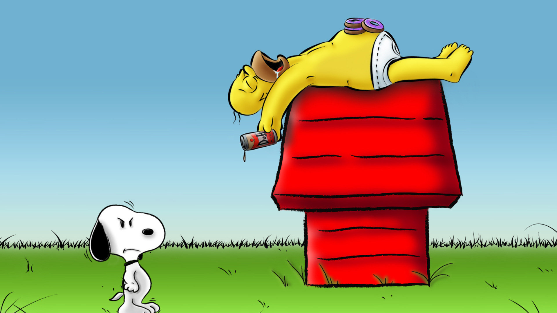 Snoopy, Homer Simpson, Peanuts, I Simpson, Cuccia rossa, sfondo desktop