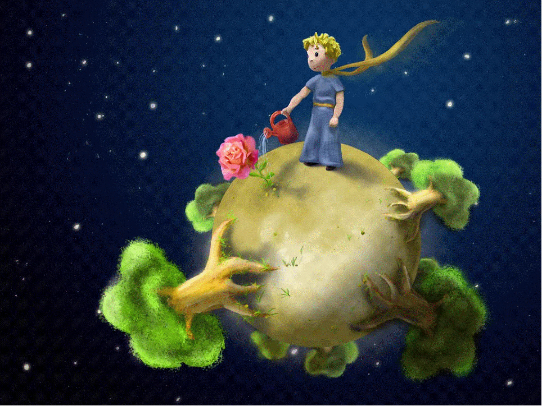 Il Piccolo Principe, Asteroide B 612, La rosa, Baobab, Cielo stellato, sfondo iPad Full HD