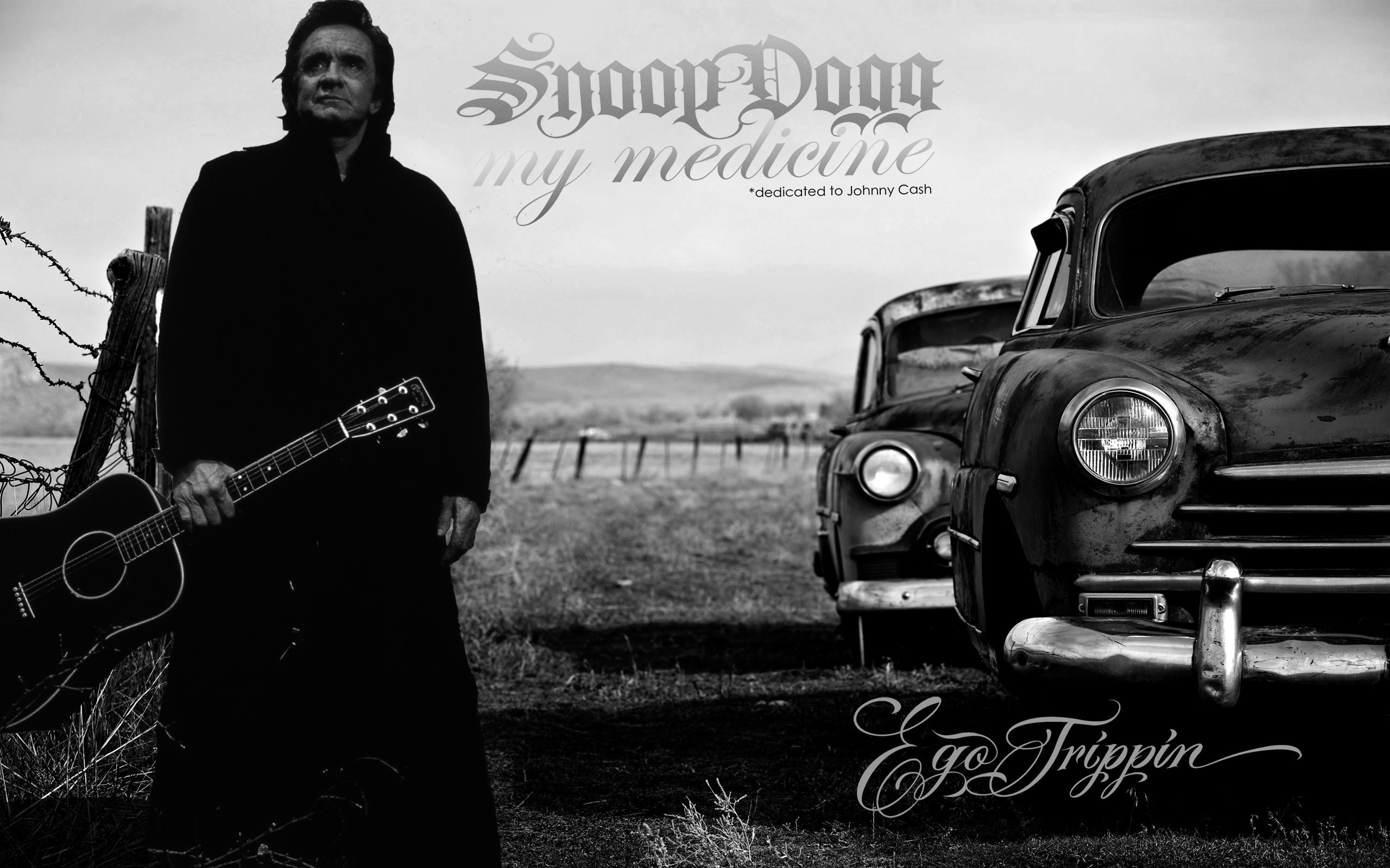Johnny Cash, Snoop Dogg, My Medicine, Chitarra, Auto d'epoca, 2K 1600p, sfondo desktop