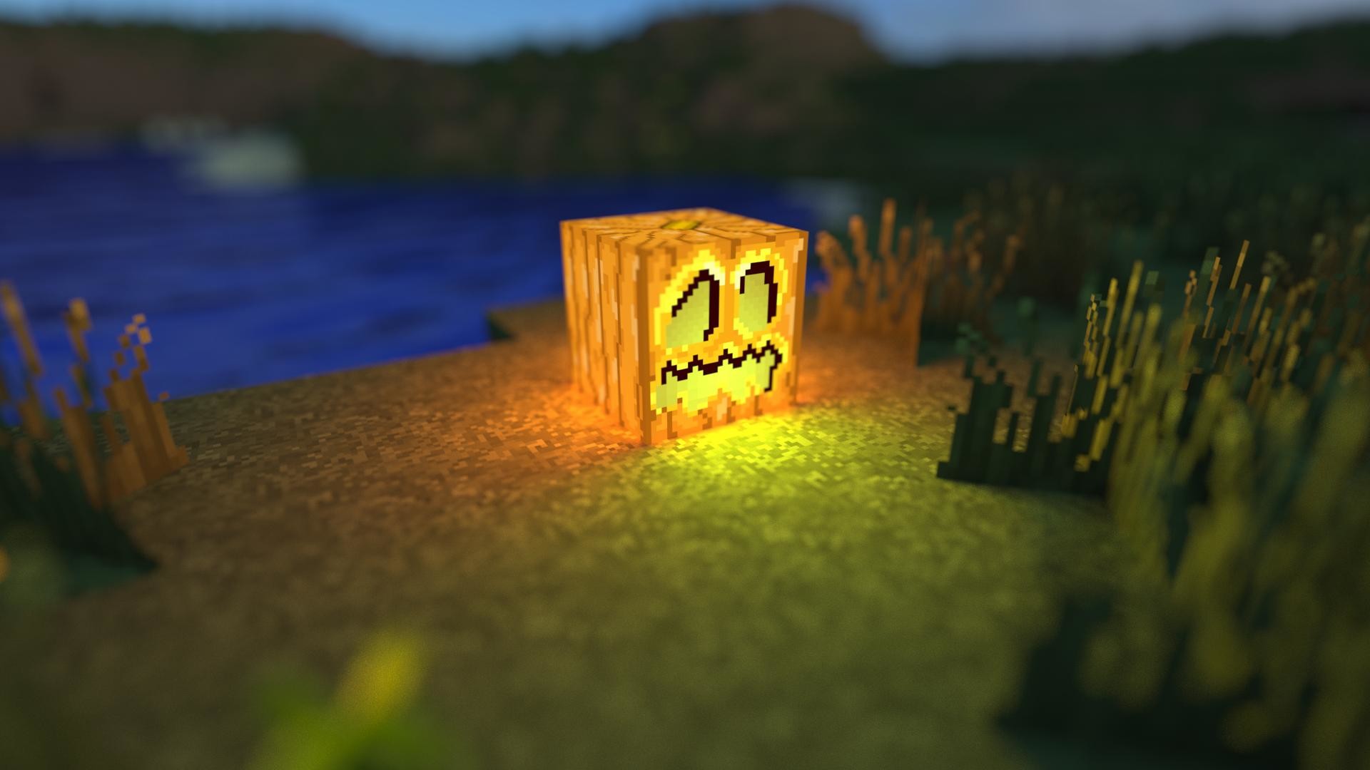 Jack o'Lantern, Minecraft, Zucca, Notte, 1920x1080, immagine di sfondo
