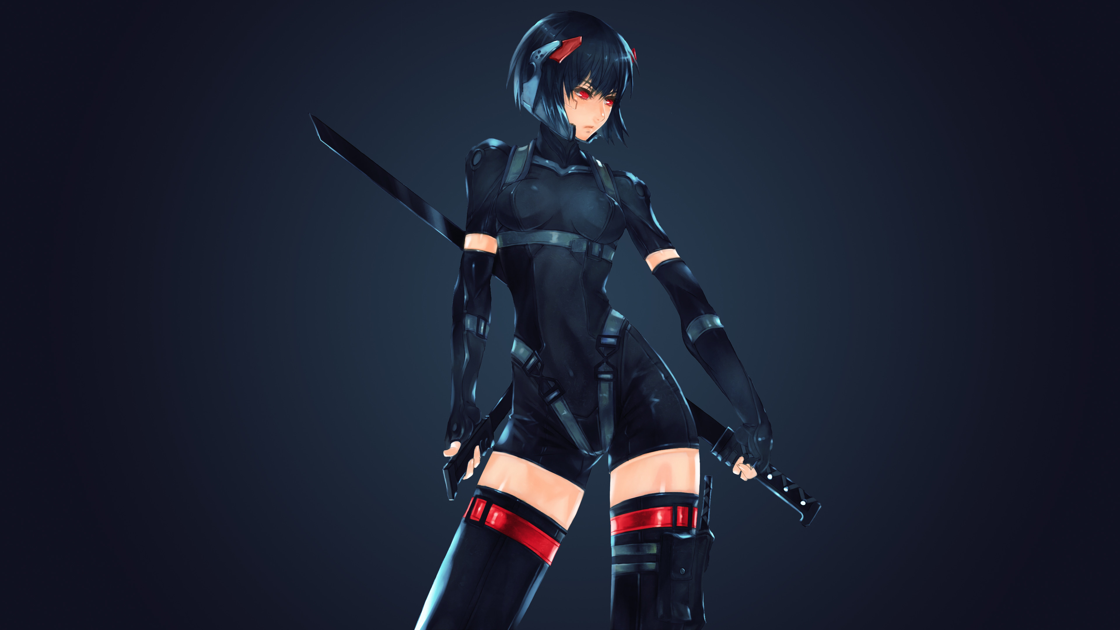 Ghost in the Shell, Spada, Tuta nera, Anime, 4K, sfondo desktop