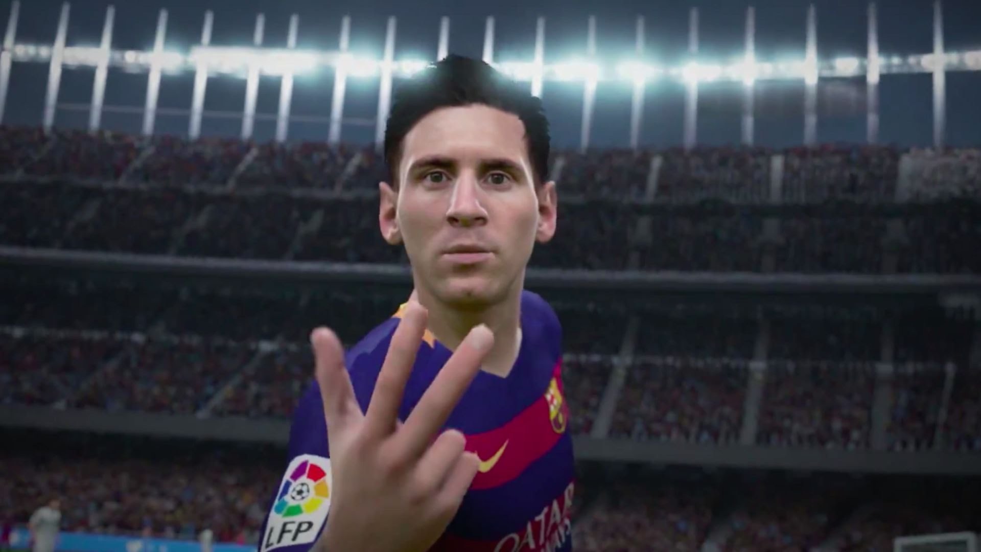 Lionel Messi, FC Barcelona, FIFA 16, Esultanza, Primo piano, Full HD, sfondo Windows 11