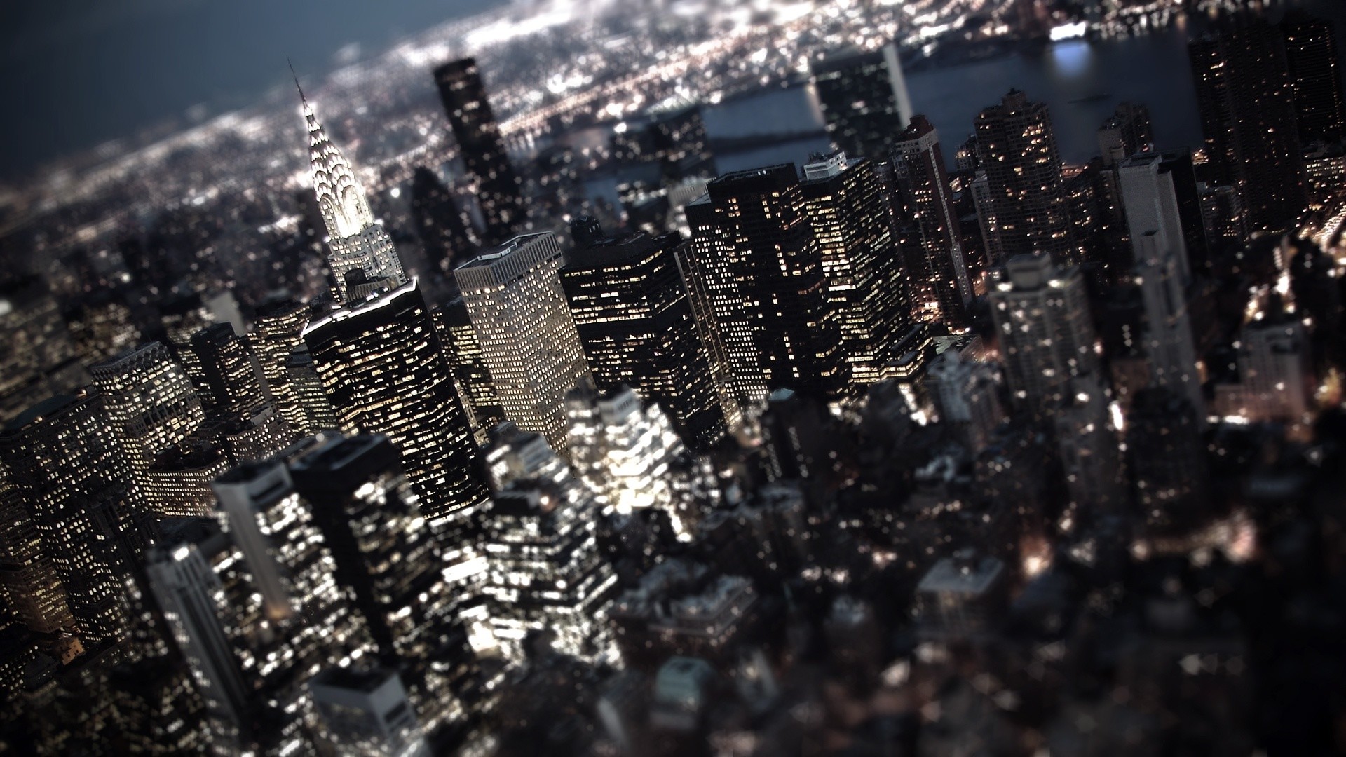 Chrysler Building, Manhattan, Tilt-shift, Notte, 1920x1080, sfondo per PC