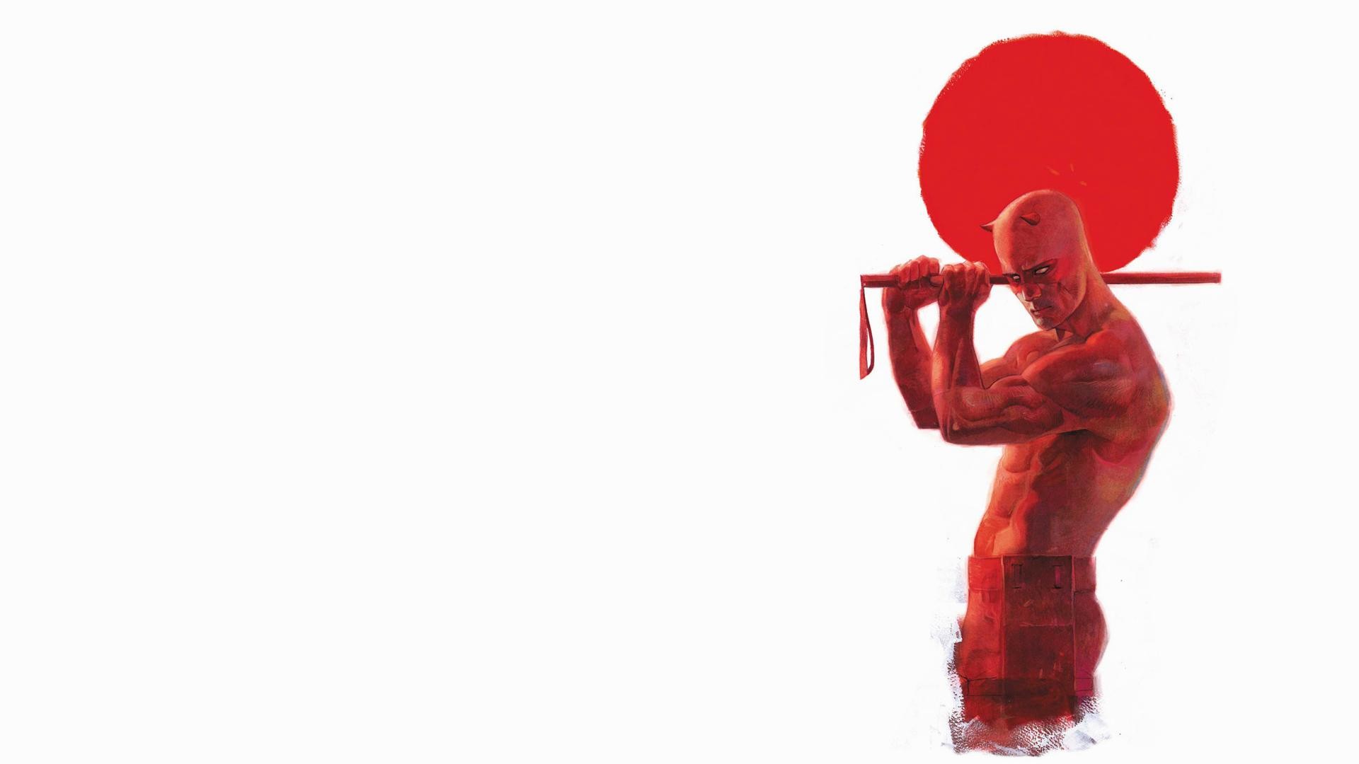Daredevil, Bastone, Sole rosso, Sfondo bianco, Full HD, wallpaper per portatile