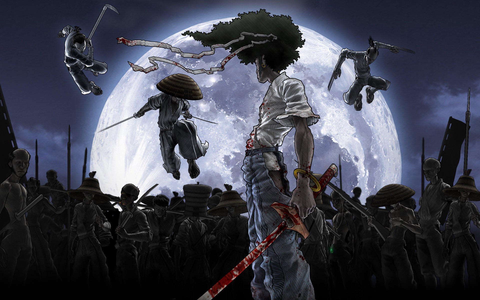 Afro Samurai, Anime, Luna piena, Battaglia, 1920x1200, sfondo MacBook Pro