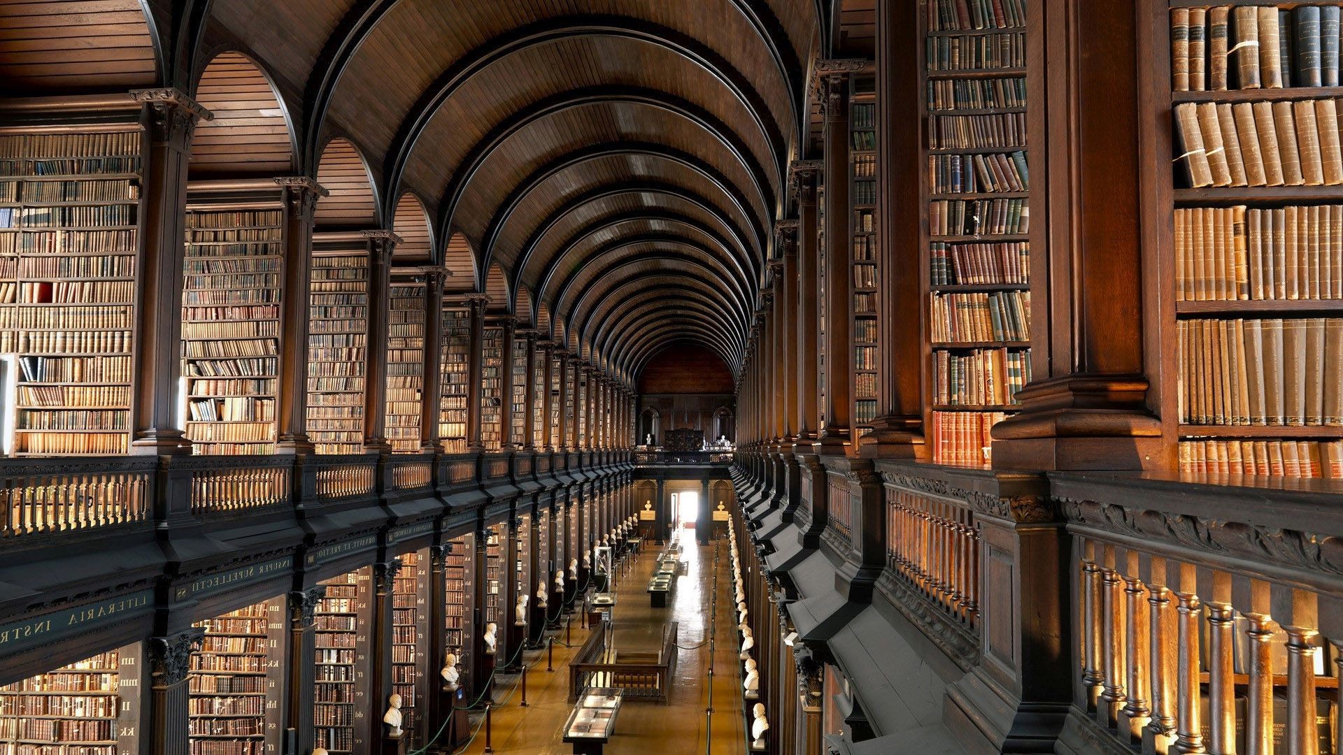 Long Room, Trinity College, Dublino, Biblioteca storica, 16:9 Full HD, sfondo widescreen