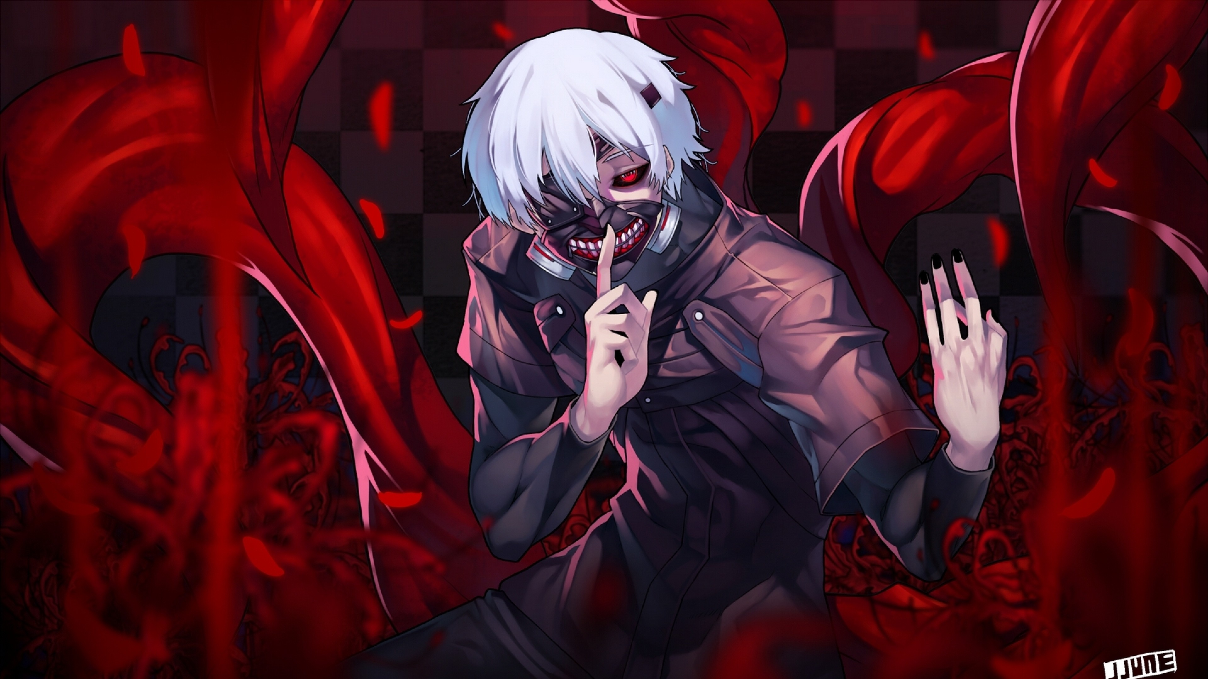 Ken Kaneki, Tokyo Ghoul, Kagune, Maschera, Rosso, 4K, sfondo per portatile