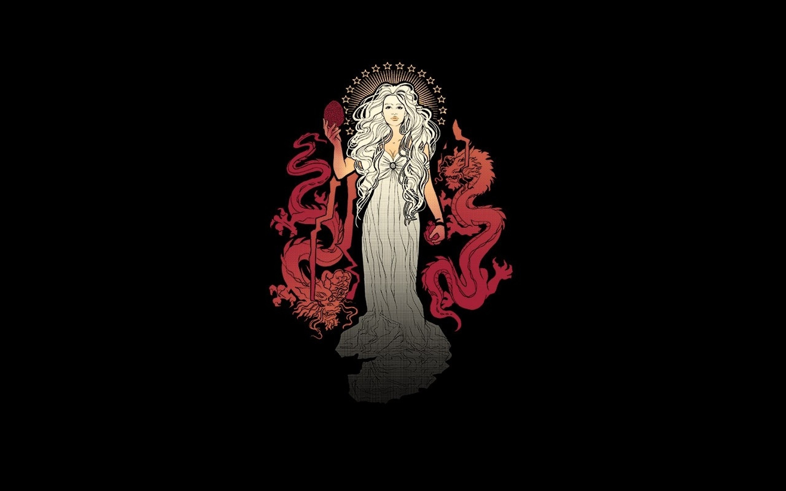 Daenerys Targaryen, Il Trono di Spade, Draghi, Art nouveau, Sfondo nero, wallpaper 2560x1600